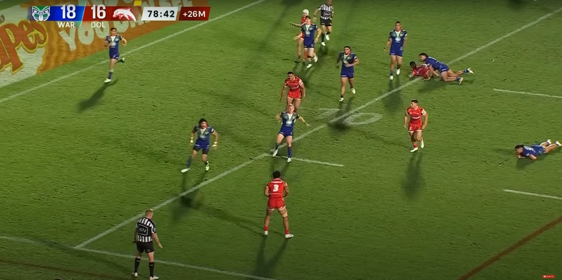 In the final play the Warriors defence shifted far to one side, which created an overlap on the right. Photo / Sky Sport