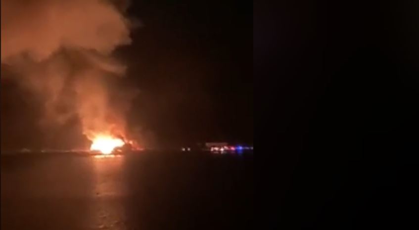 There was a large fire overnight at Shelly Bay in Wellington. Video / Mark Ranford