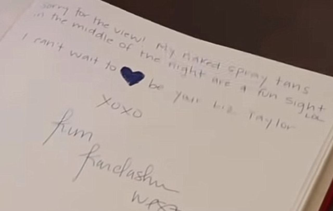 Kathy Griffin showed the group a guest book signed by Kim Kardashian. Photo / YouTube