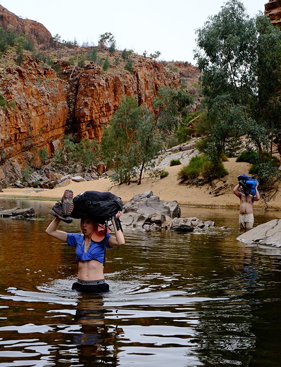 The Ormiston Pound river crossing includes a river wade in frigid water. Photo / Anna Sarjeant