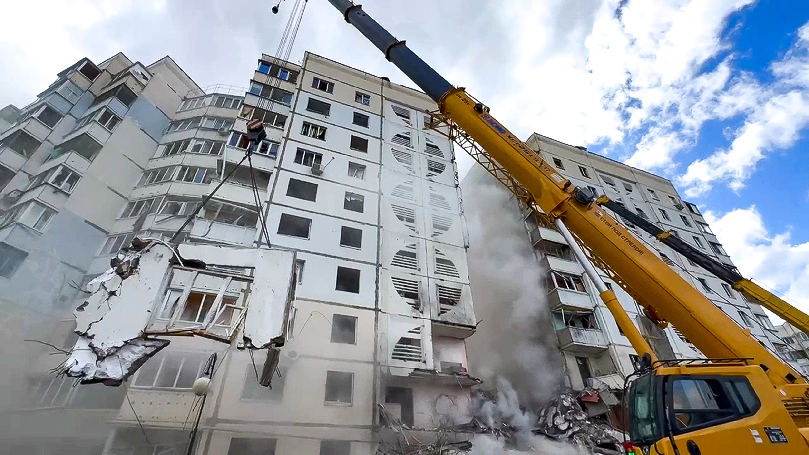 Authorities say eight bodies have so far been recovered from the rubble of the apartment block in Belgorod, Russia. Photo / AP