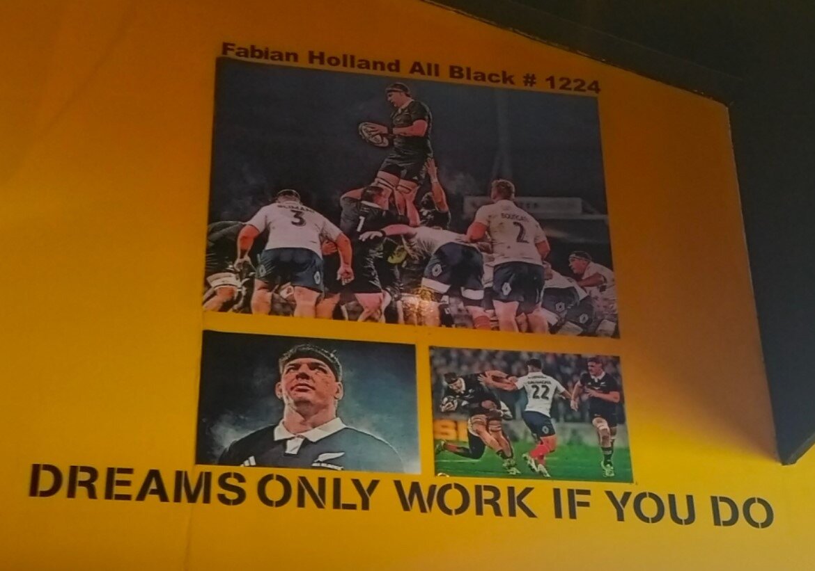  The Fabian Holland photo wall already up in the Castricum clubrooms. Photo / Adam Julian