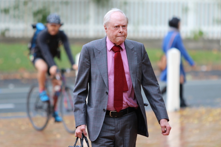 Sir James Wallace enters the High Court at Auckland. Photo / Sam Hurley