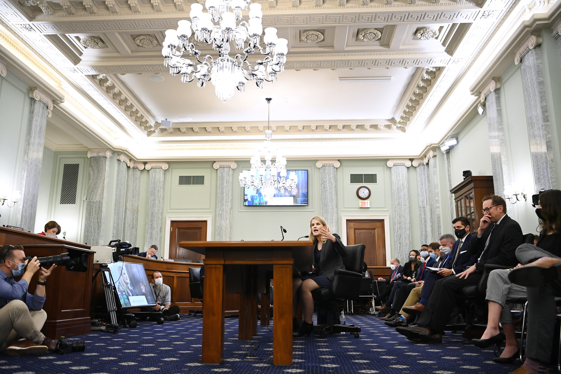 Facebook whistleblower, Frances Haugen appearsing before the Senate Commerce, Science, and Transportation Subcommittee on October 5. Photo / Getty Images