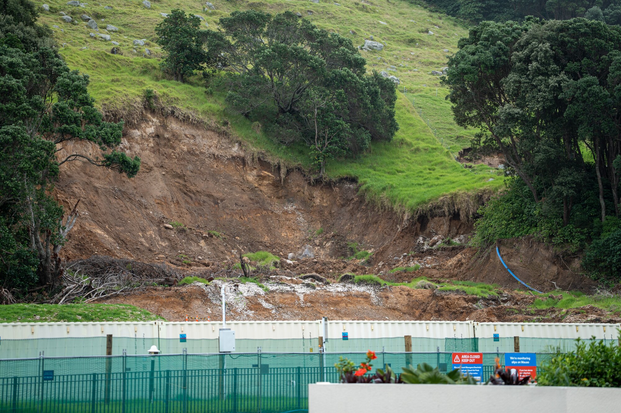 The deadly Mauao landslide at Mount Maunganui Beachside Holiday Park pictured on April 11. Photo / Alyse Wright