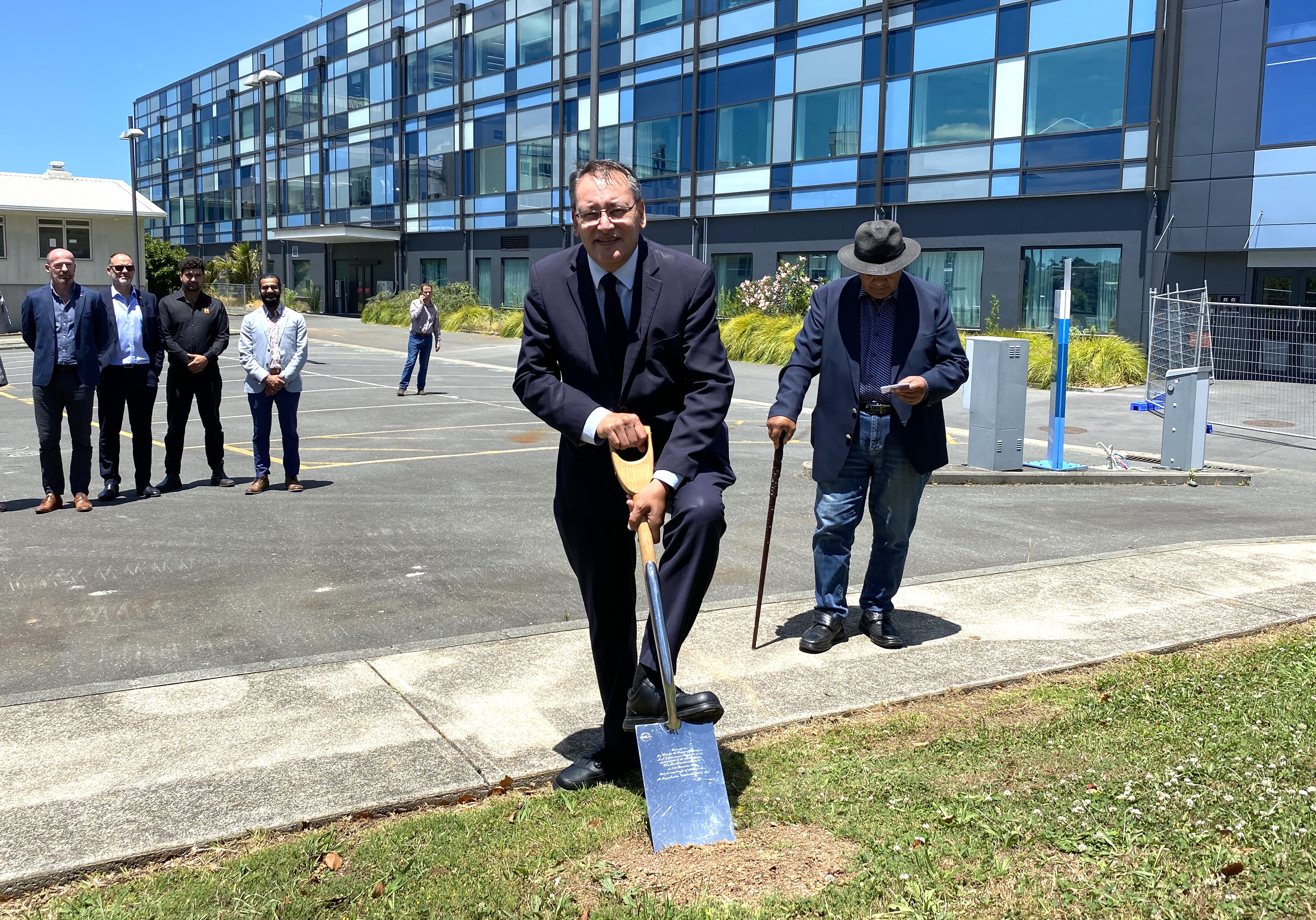 Health Minister Dr Shane Reti turns the first sod of the new child health centre, an enabling project for the Whangārei Hospital redevelopment. Photo / Denise Piper