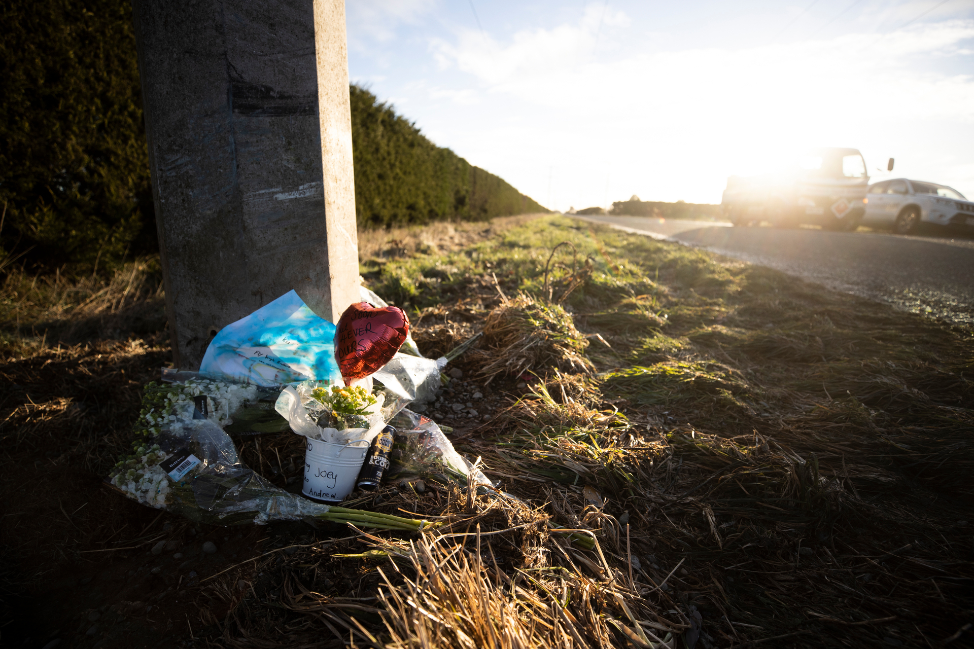 A memorial at the scene of a fatal crash near Timaru. Photo / George Heard