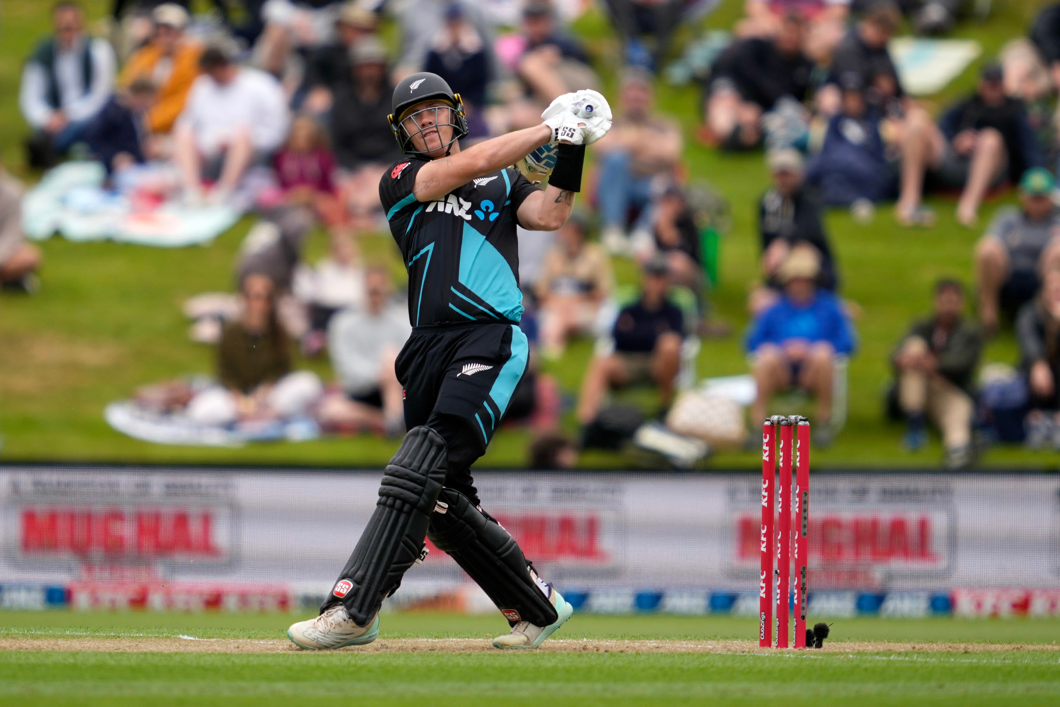 Finn Allen hitting it big for the Black Caps at University Oval. Photo / Photosport