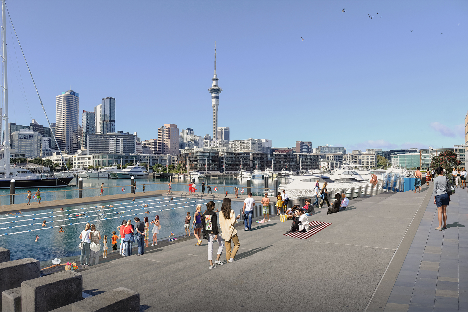 Artist impression of the new pool at the Karanga Plaza steps.