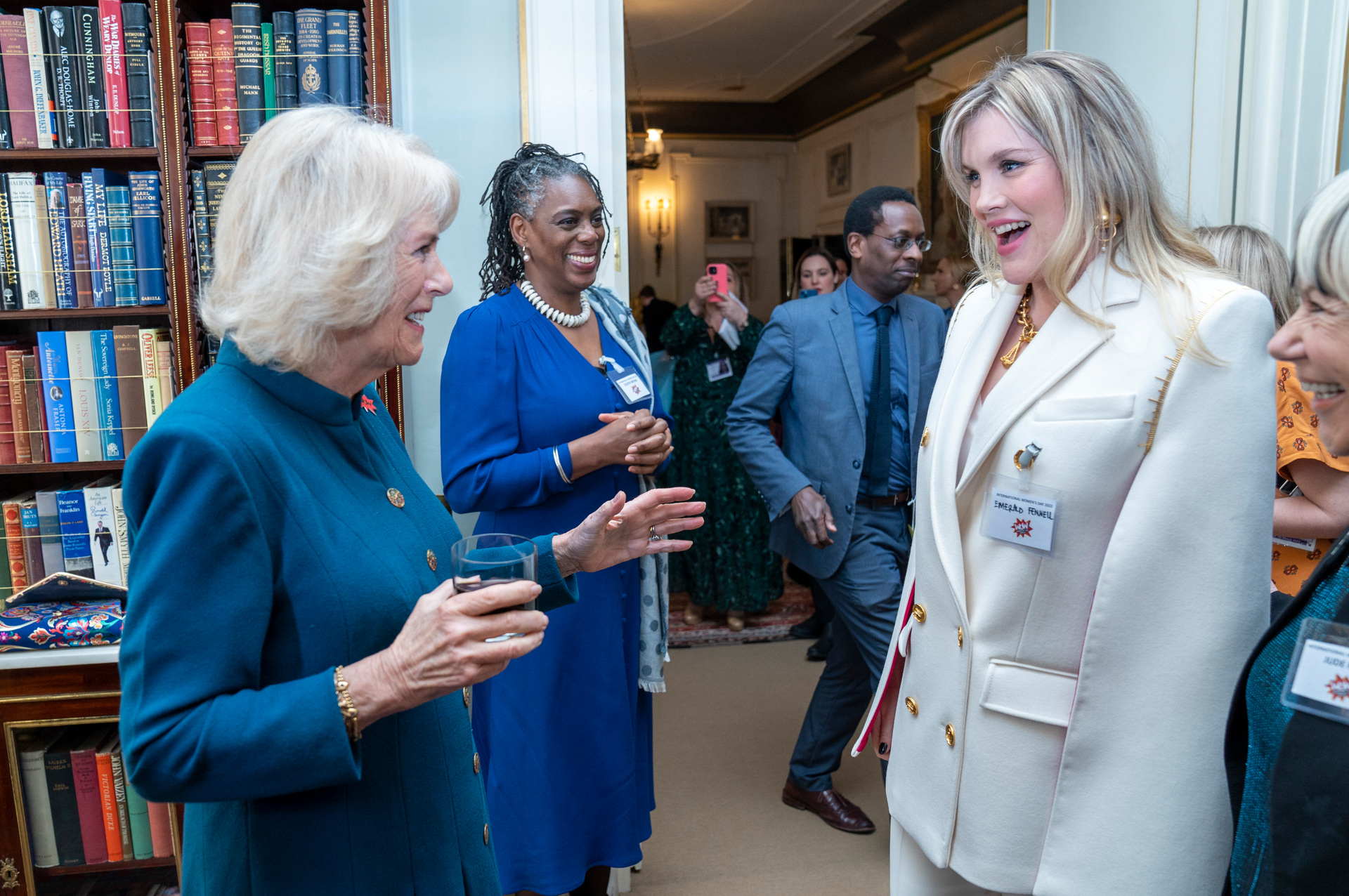 The Duchess of Cornwall met The Crown star, Emerald Fennell at a reception at Clarence House to mark International Women's Day yesterday. Photo / Getty Images