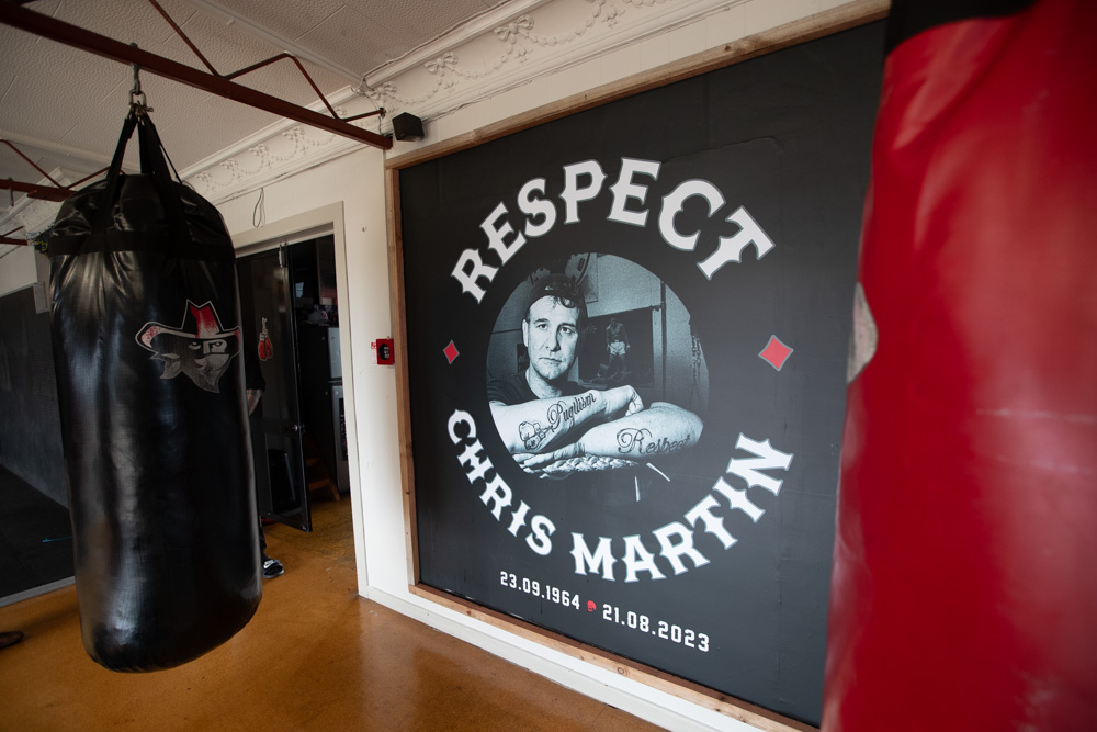 A tribute to respected boxing coach Chris Martin inside the pad. Photo / Jason Dorday