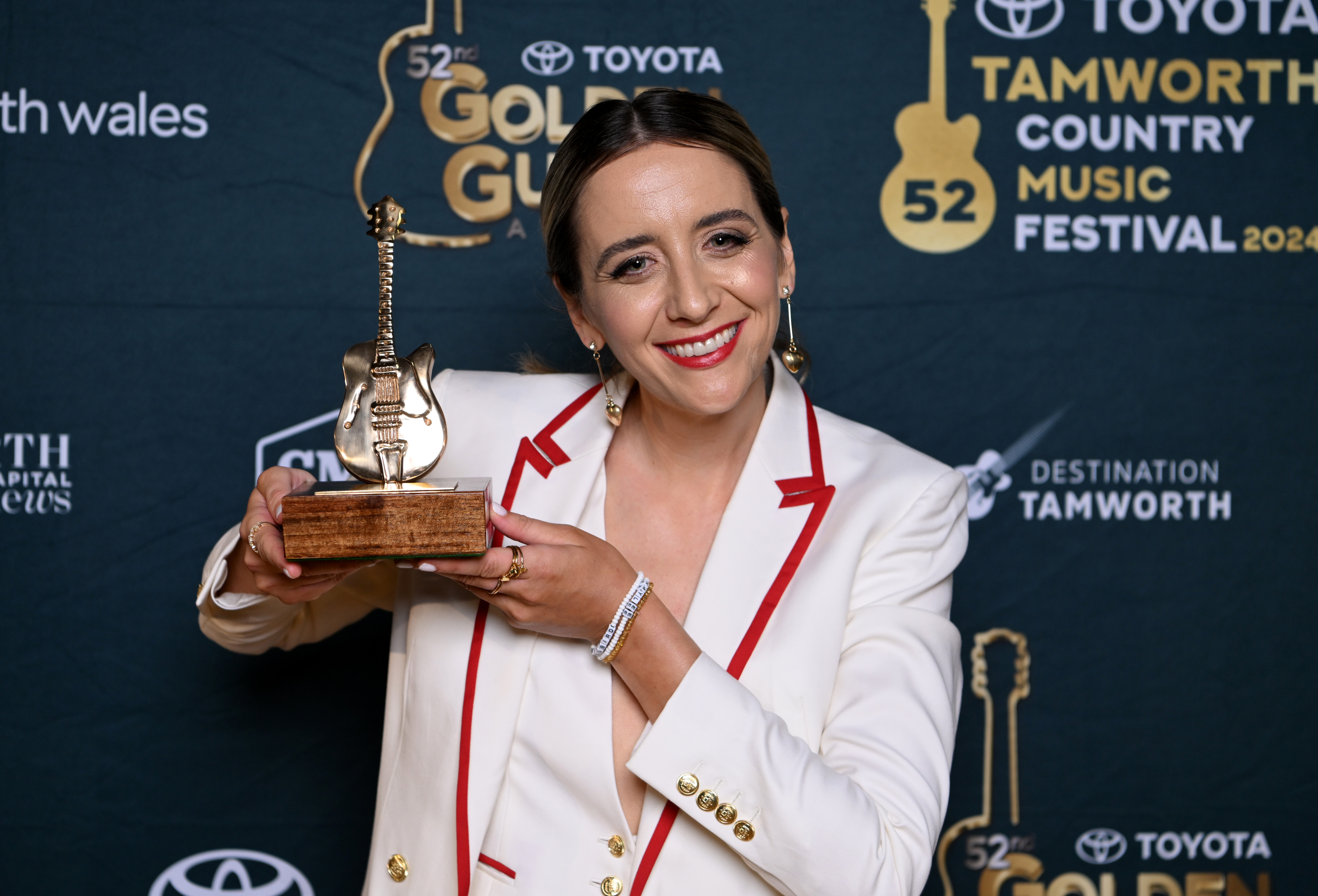 Kaylee Bell after winning the Female Artist of the Year at the 2024 Golden Guitar Awards. Photo / Getty Images