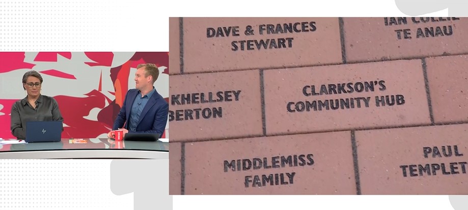 Breakfast co-host Jenny-May Clarkson broke down in tears upon seeing her family's brick at the Southland Charity Hospital. Photo / TVNZ