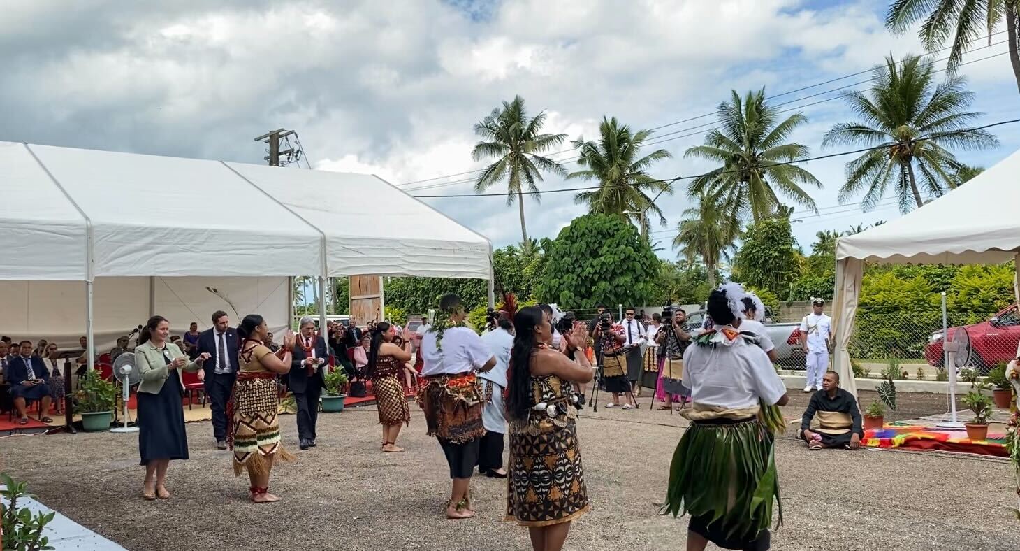 Health workers perform a traditional Tongan dance at the opening of a new pharmaceutical warehouse in Tonga. Photo / Vaimoana Mase