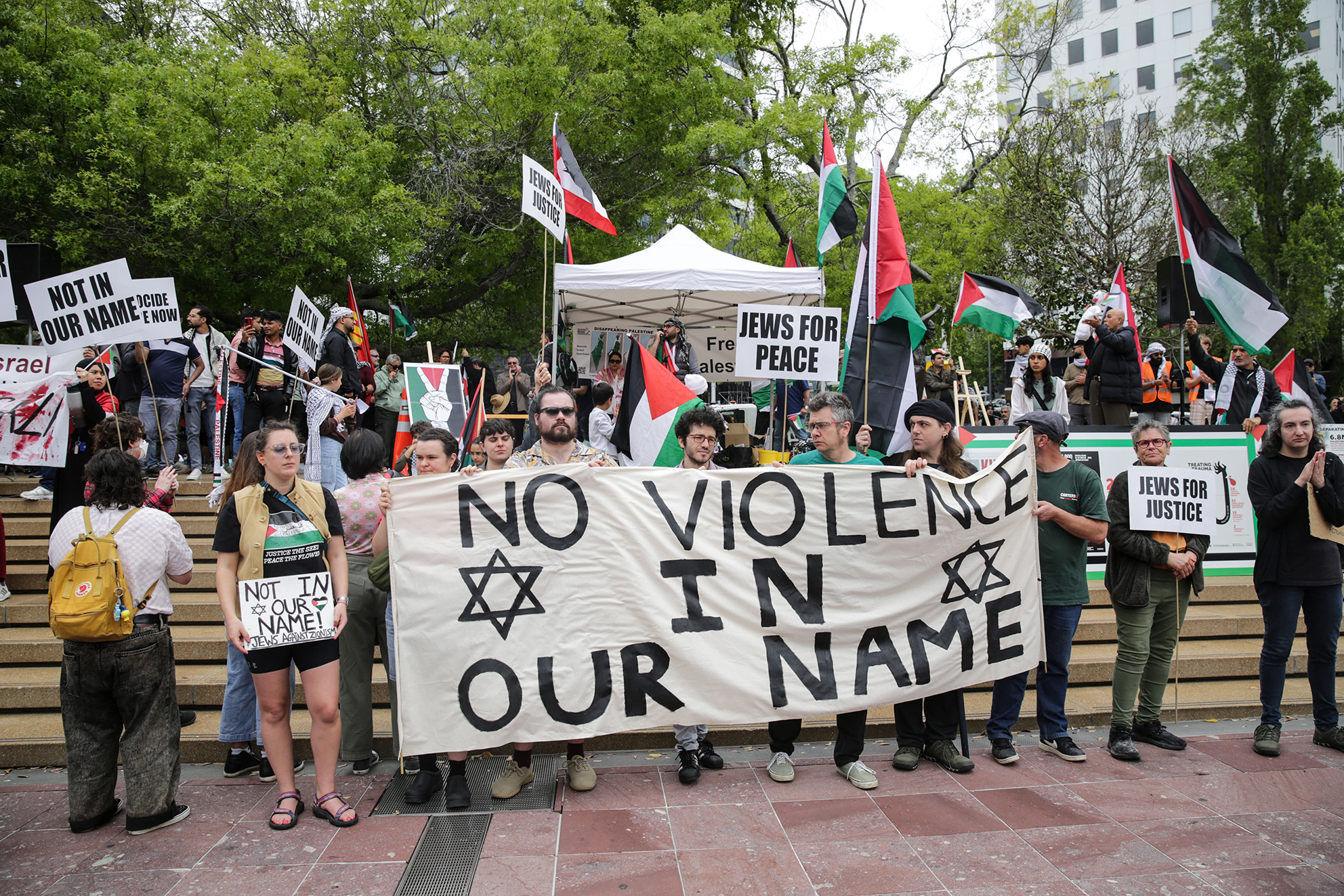 Several thousand people demonstrated in Aotea Square. Photo / Sylvie Whinray