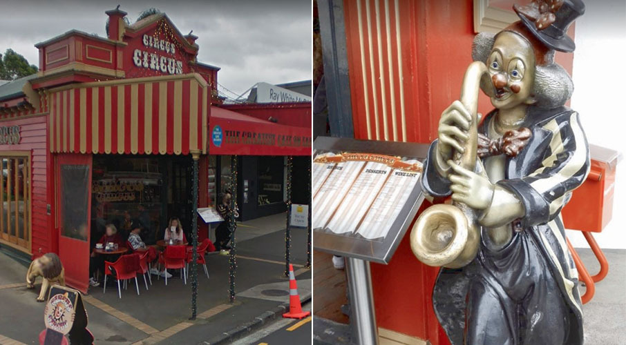 Mt Eden residents are devastated after an iconic clown statue was stolen from outside a cafe on Mt Eden Road on Thursday night. Photo / Supplied / Google
