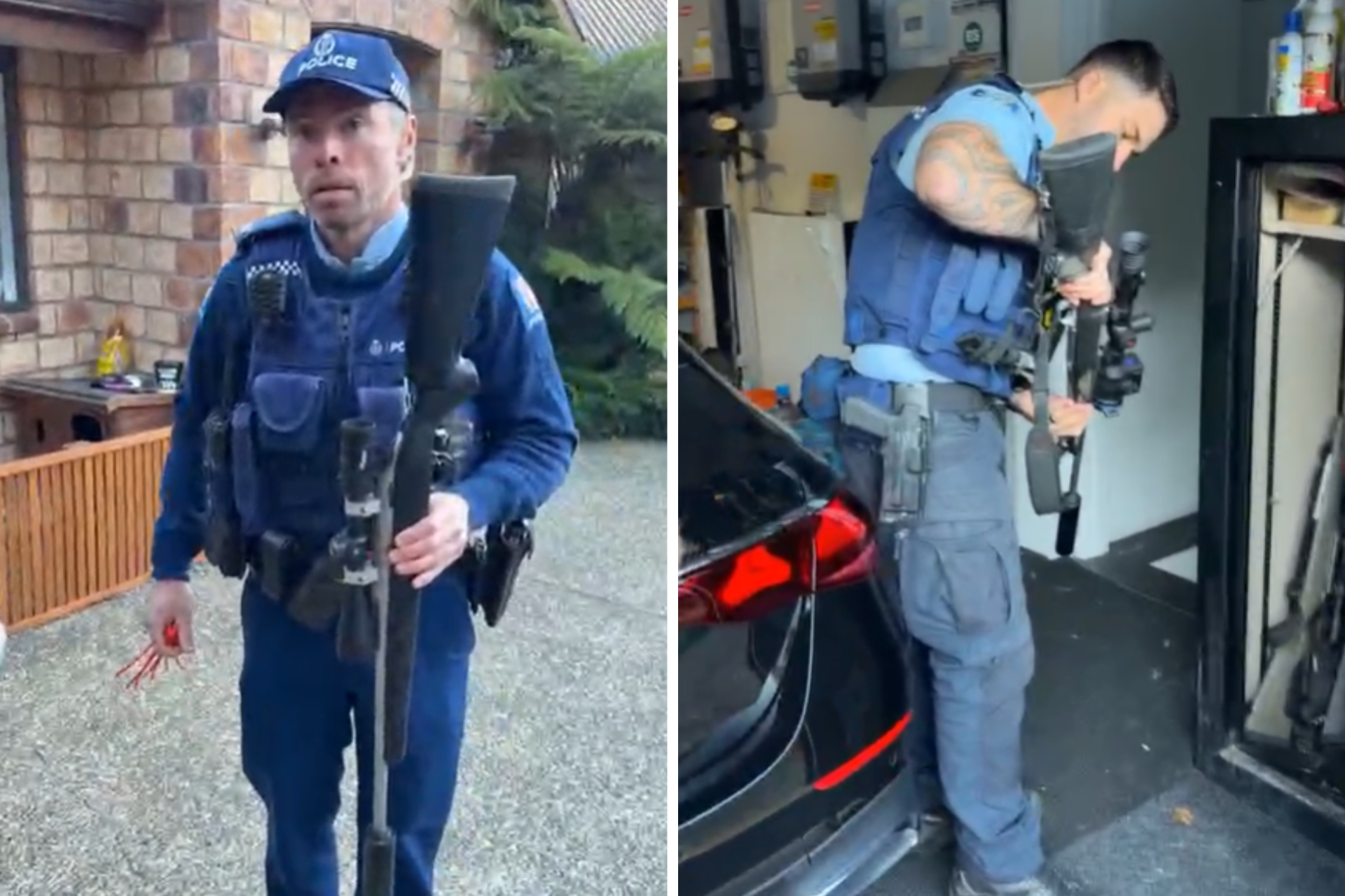 Brian Tamaki filmed police seizing several large hunting rifles from his home.