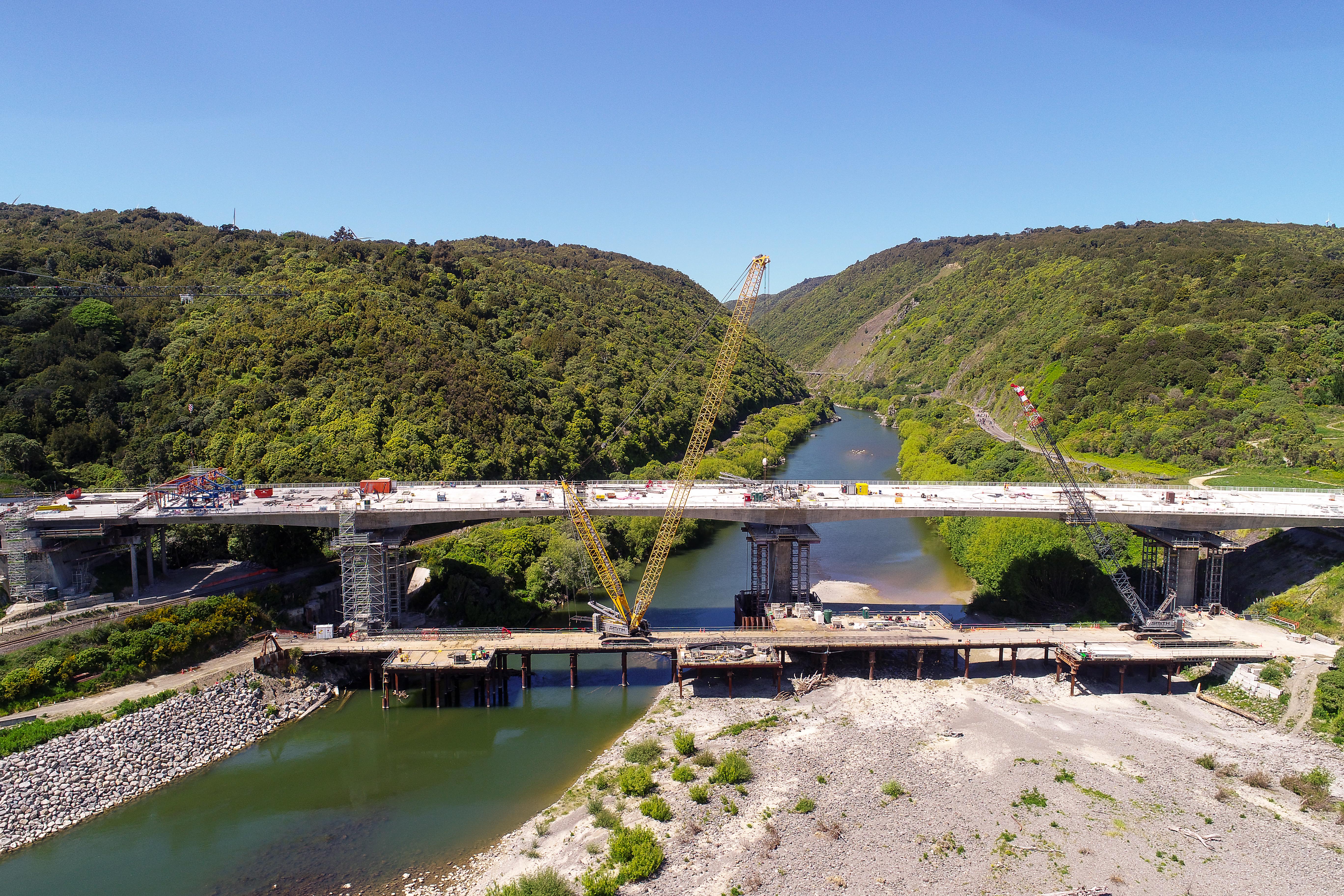 Progress on the 300m Parahaki Bridge on the Te Ahu a Turanga - Manawatū-Tararua Highway. Photo / NZTA