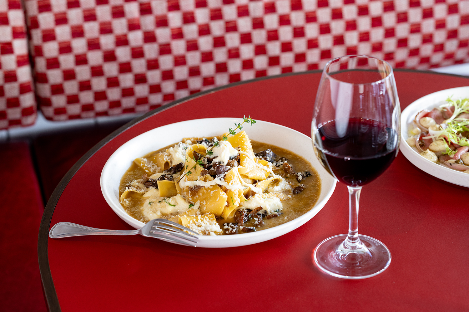Farina's mushroom pappardelle, cornettos and vitello tonnato. Photo / Babiche Martens
