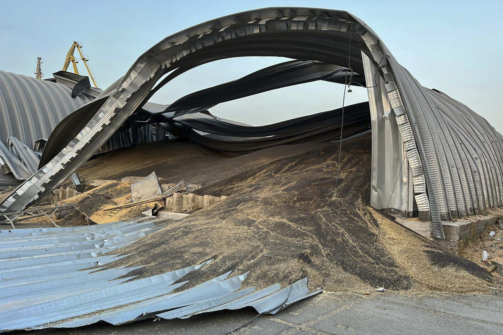 A granary destroyed in a Russian drone attack in the early hours of Wednesday in a Danube port near Odesa, Ukraine. Photo / AP