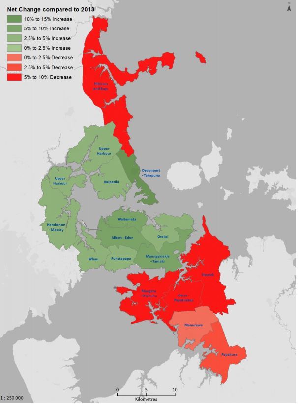 Net changes in canopy cover from 2013 to 2016/18. Image / Supplied