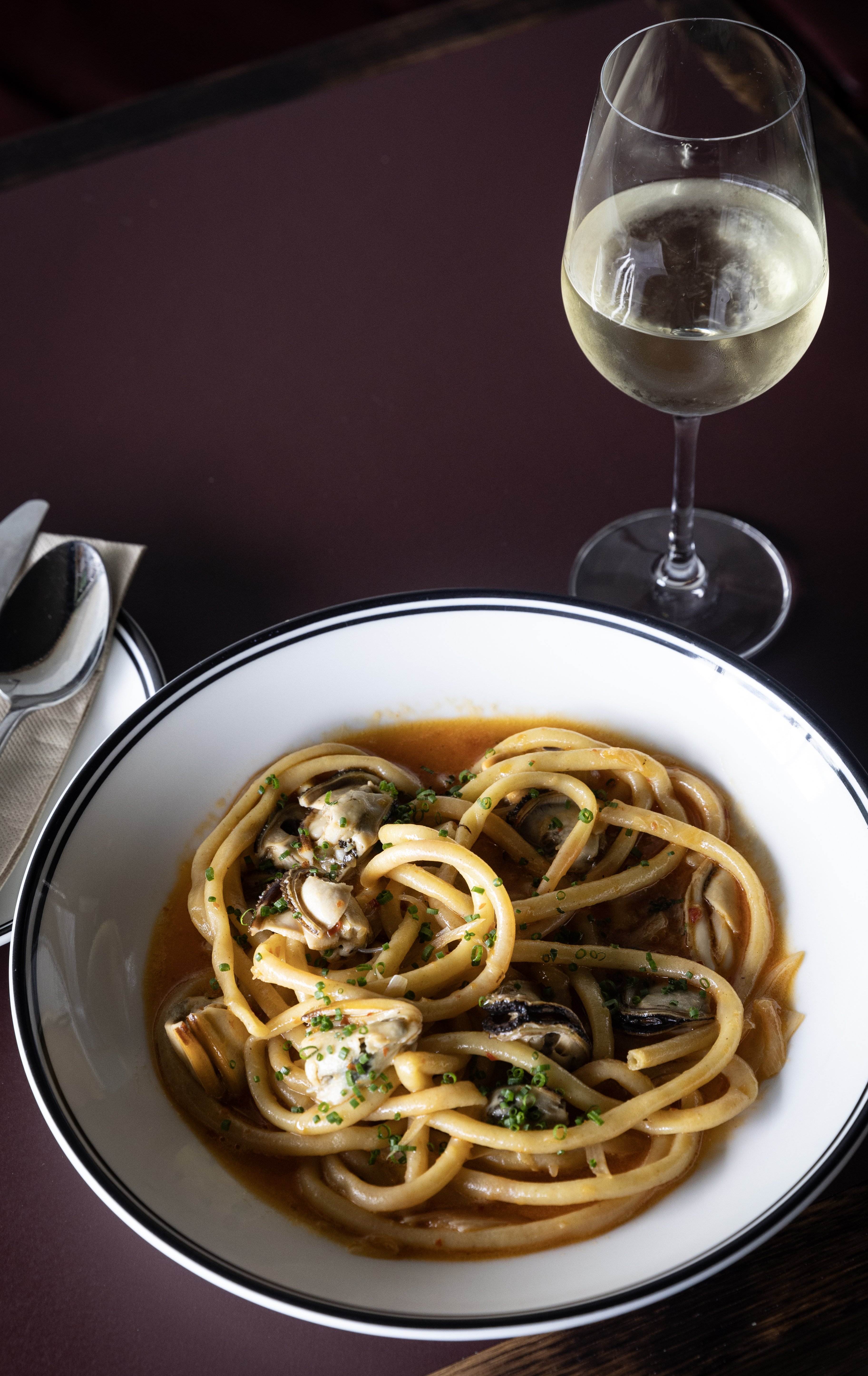 The mussel bucatini at Osteria Uno on Hinemoa Street in Birkenhead.  Photo / Jason Oxenham