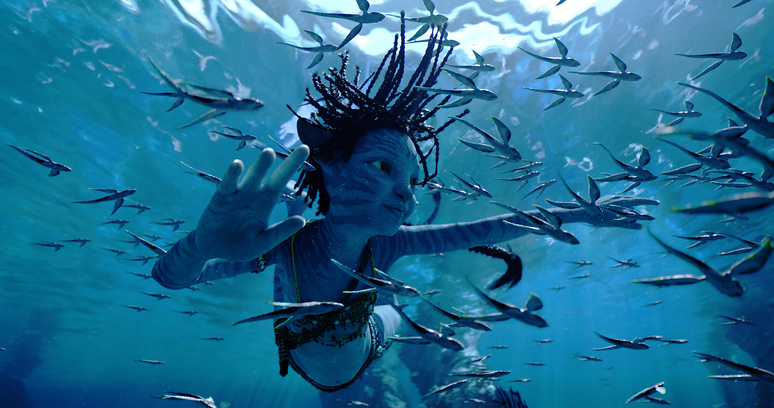 Trinity Bliss, as Tuk, in a scene from 'Avatar: The Way of Water'. Photo / 20th Century Studios via AP