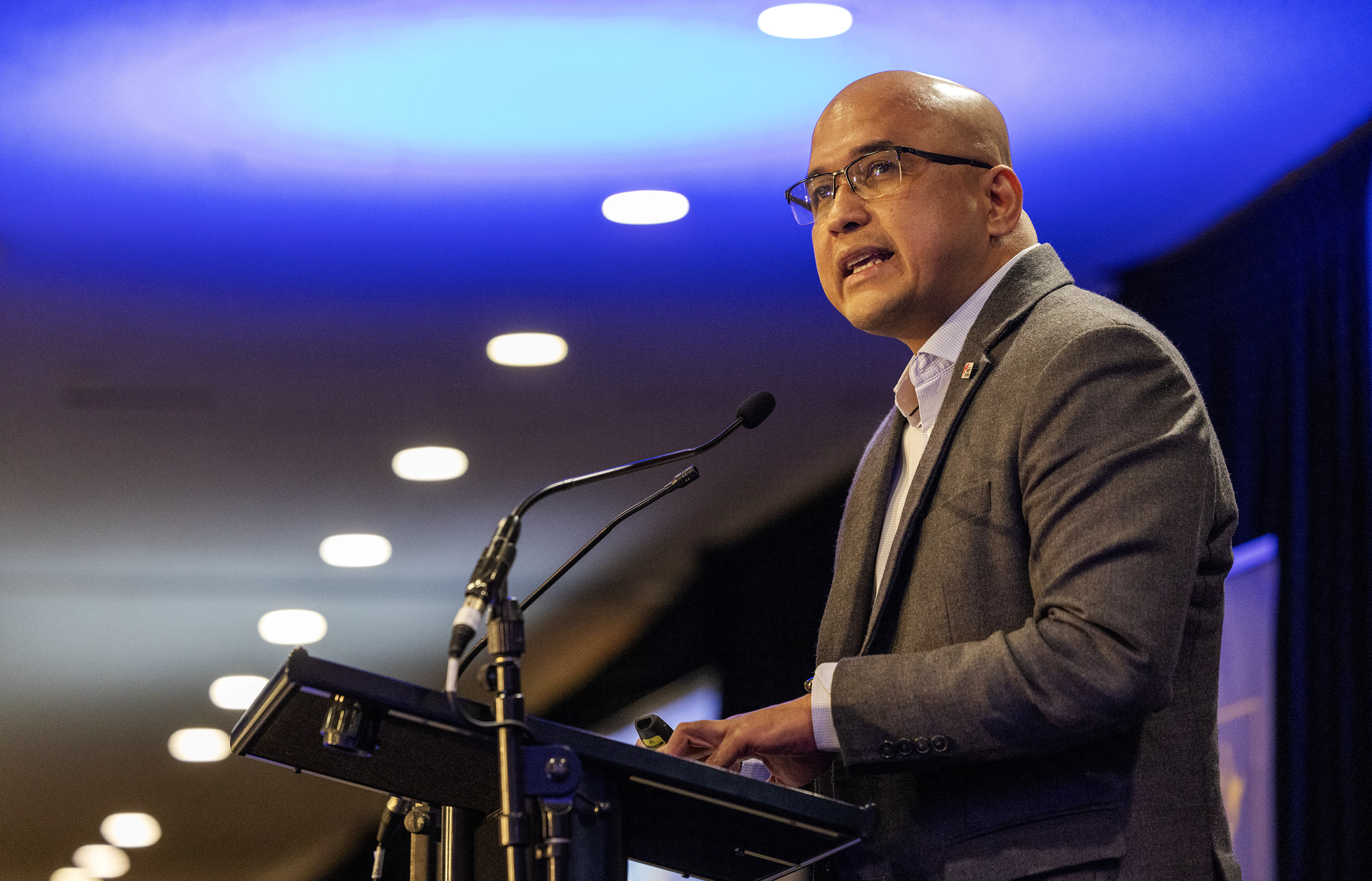 First Union general secretary Dennis Maga was a guest speaker at the New Zealand First Party conference, held in Hamilton. Photo / Mike Scott