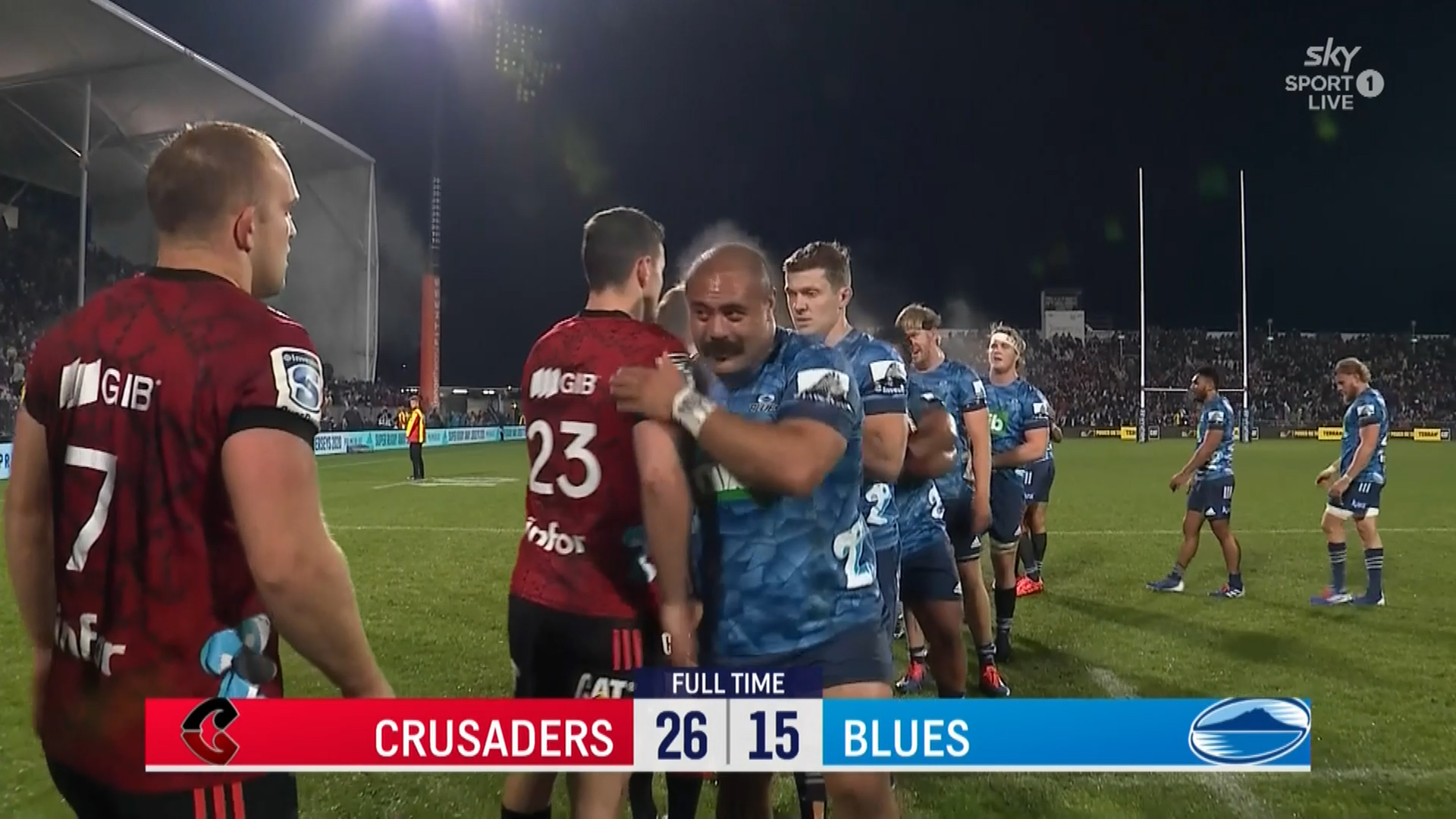 Super Rugby Aotearoa Crusaders barge past Blues in bruising derby