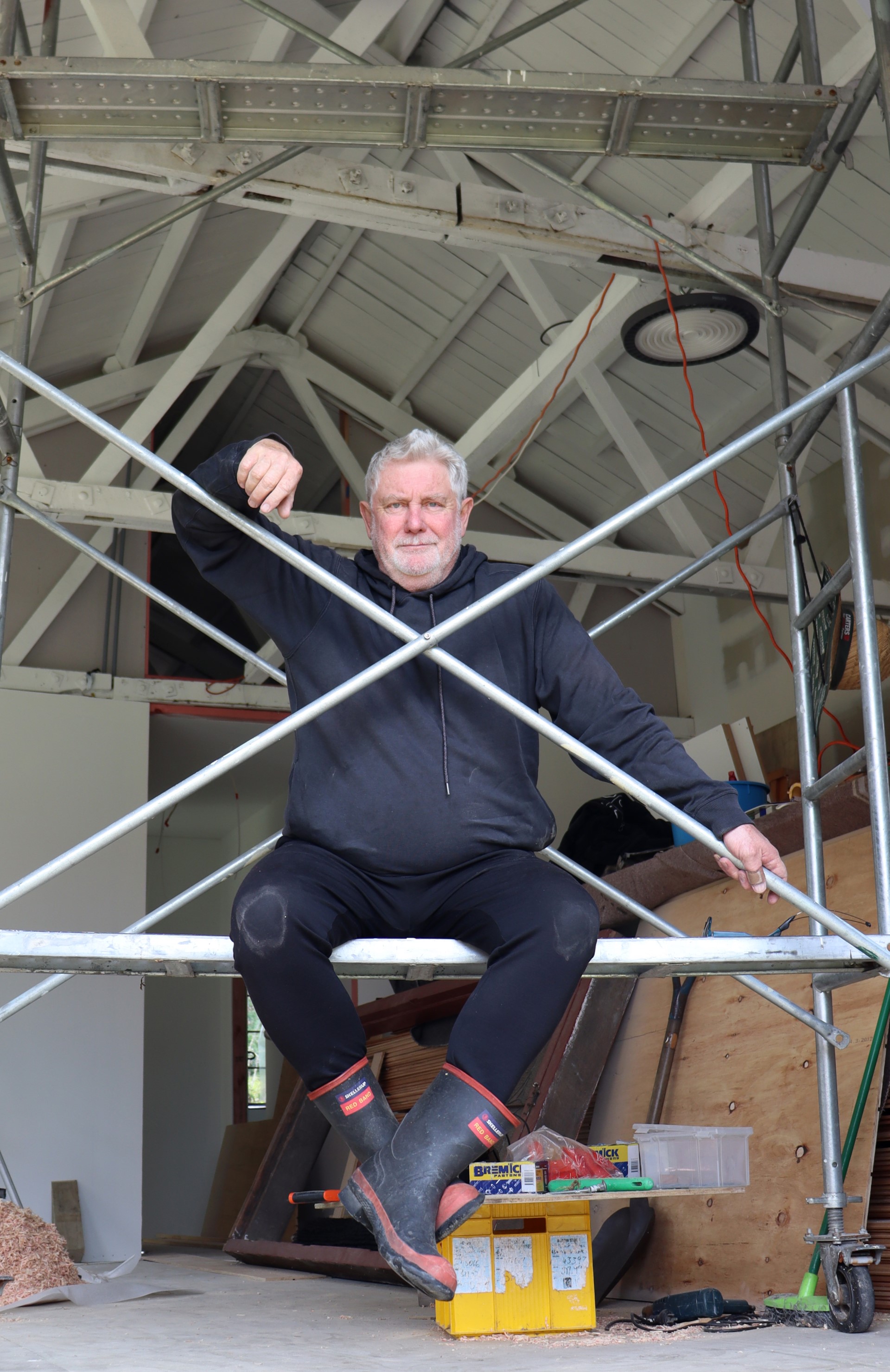 John Bougen at what is soon to be his new home, a New York-style loft refurbished from old state mine workshops. Photo / Kelsey Manawatu