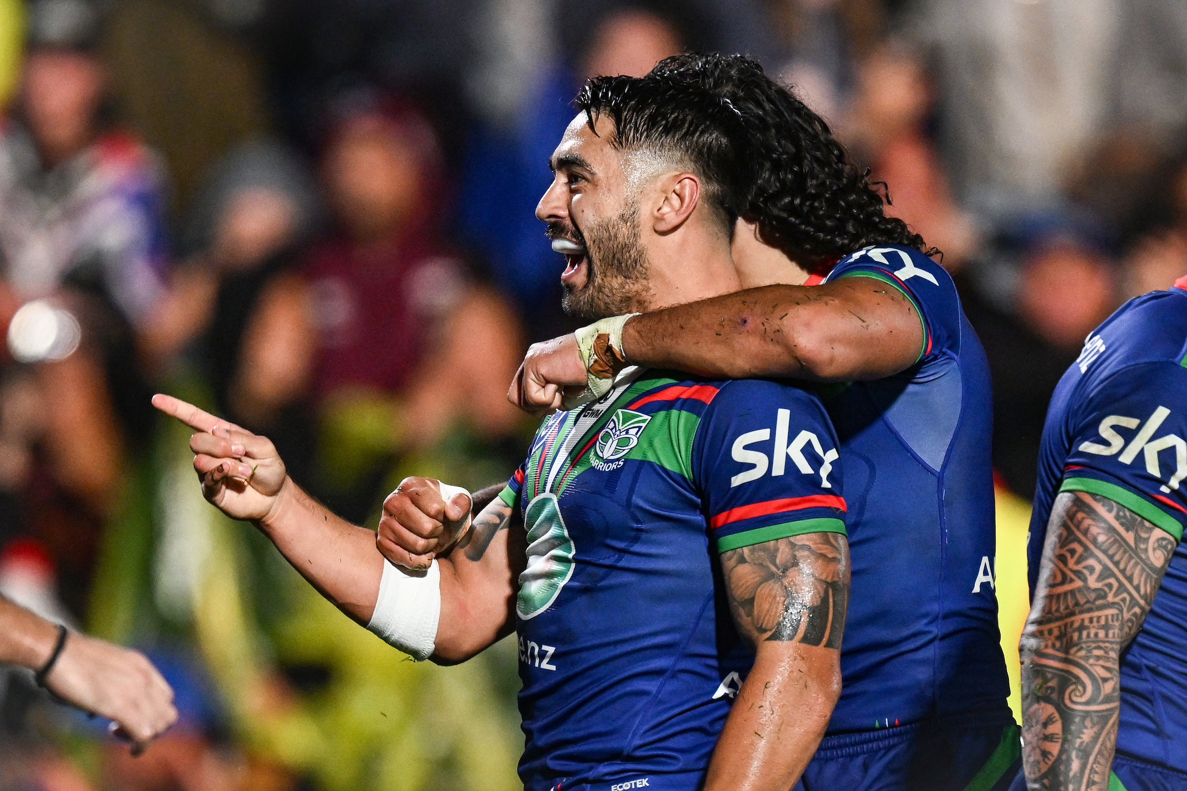 Shaun Johnson celebrates a try in the 2024 season. Photo / Andrew Cornaga / www.photosport.nz