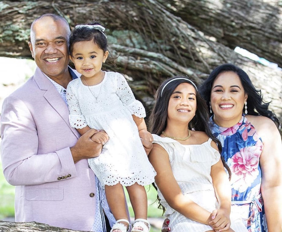 Fa'anānā Efeso Collins pictured with his wife, Vasa Fia, and their daughters, Asalemo (in her father's arms), and Kaperiela.