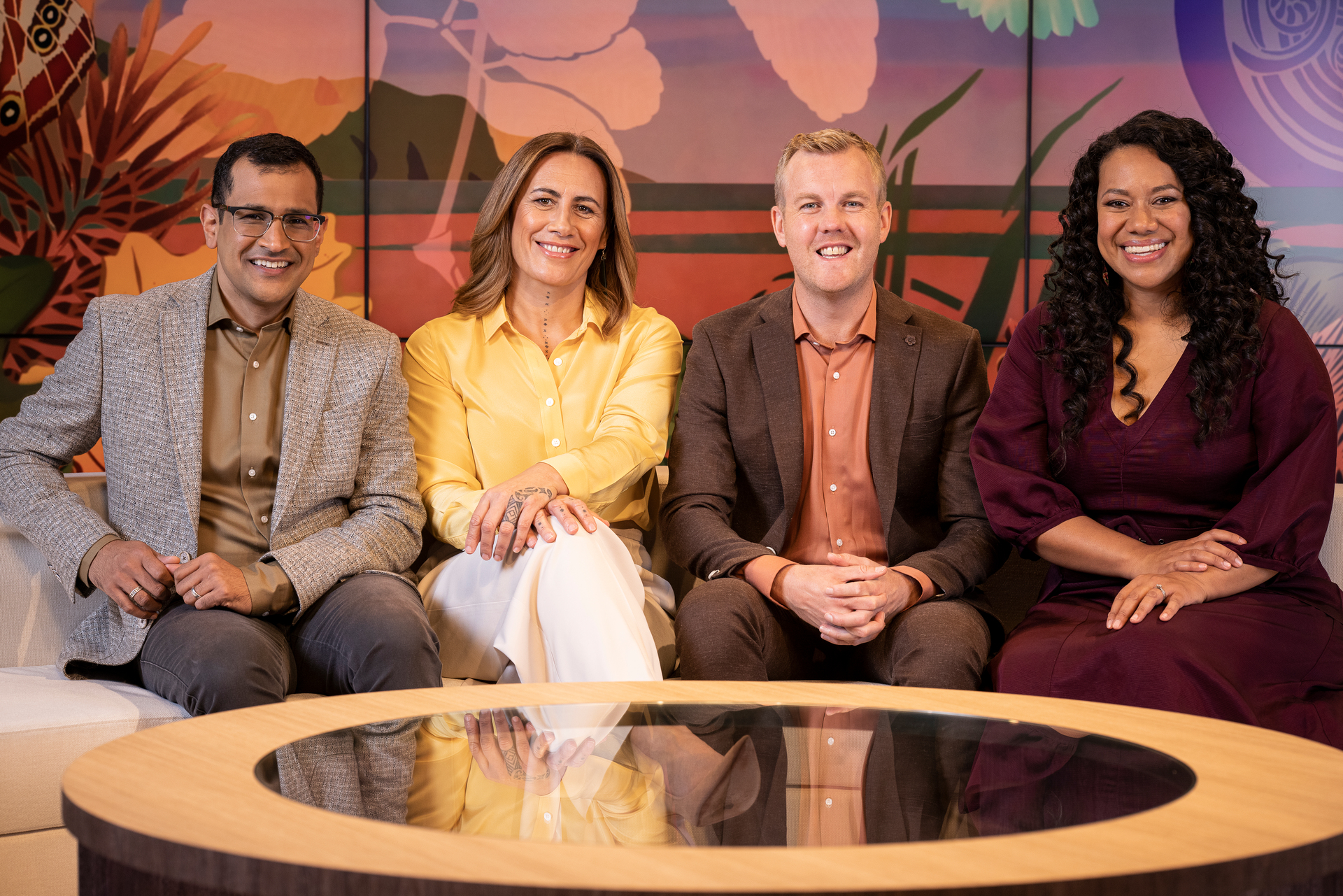 Former co-host Kamahl Santamaria with the TVNZ Breakfast crew - Jenny-May Clarkson, Matty McLean and Indira Stewart. Photo / Supplied