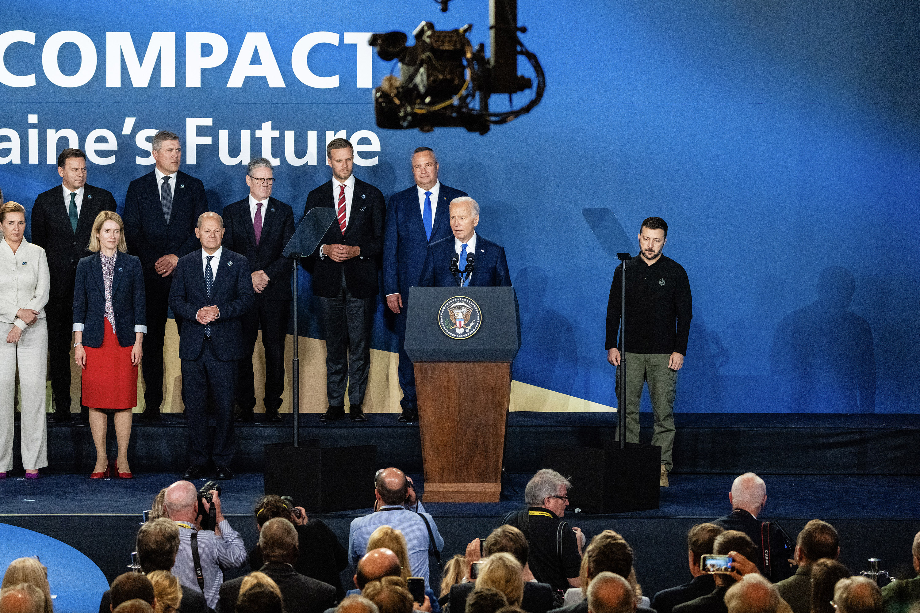 President Biden and Volodymyr Zelensky, president of Ukraine, at the recent Nato Summit. Photo / Eric lee, The New York Times