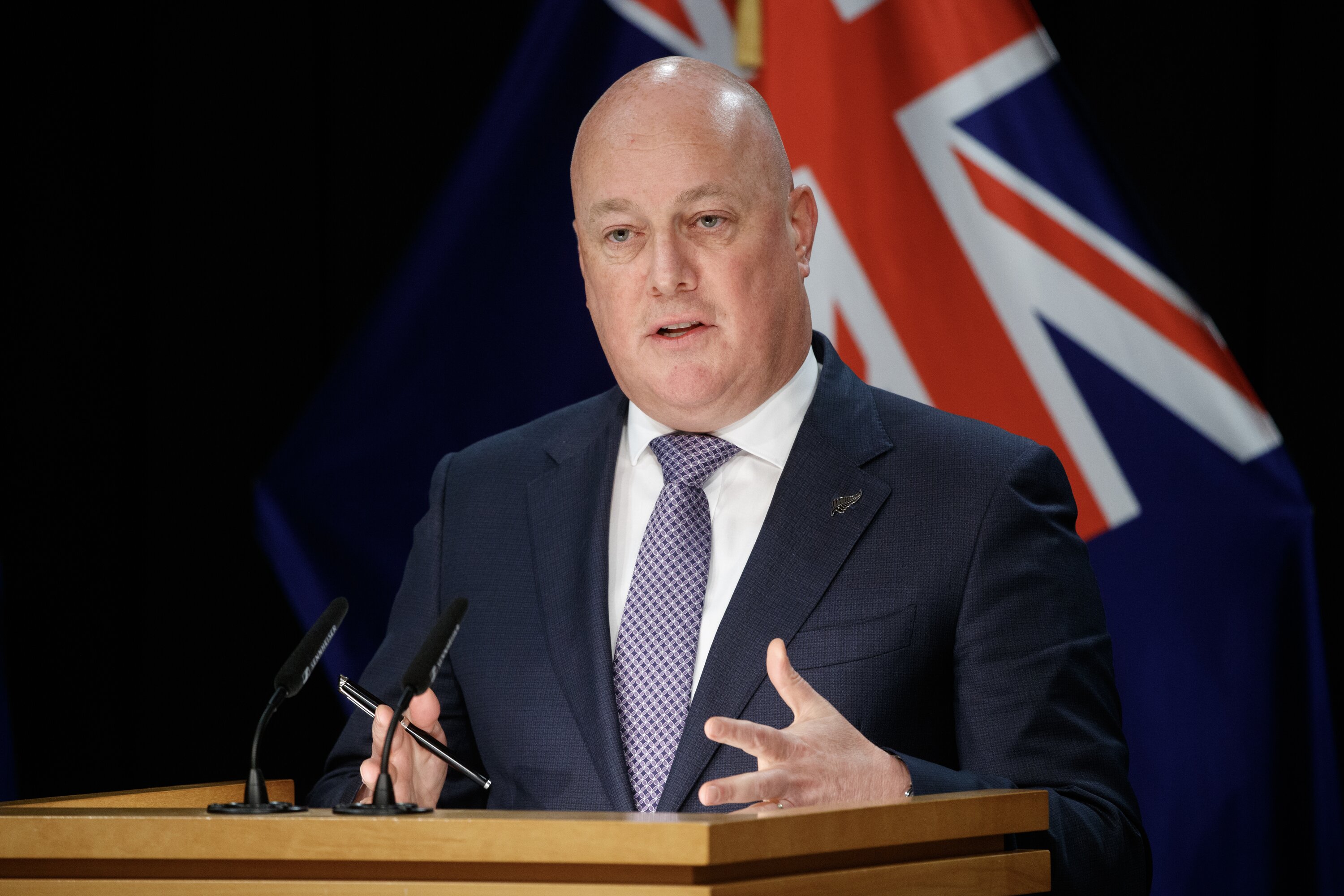 Christopher Luxon at his post-cabinet press conference this week.