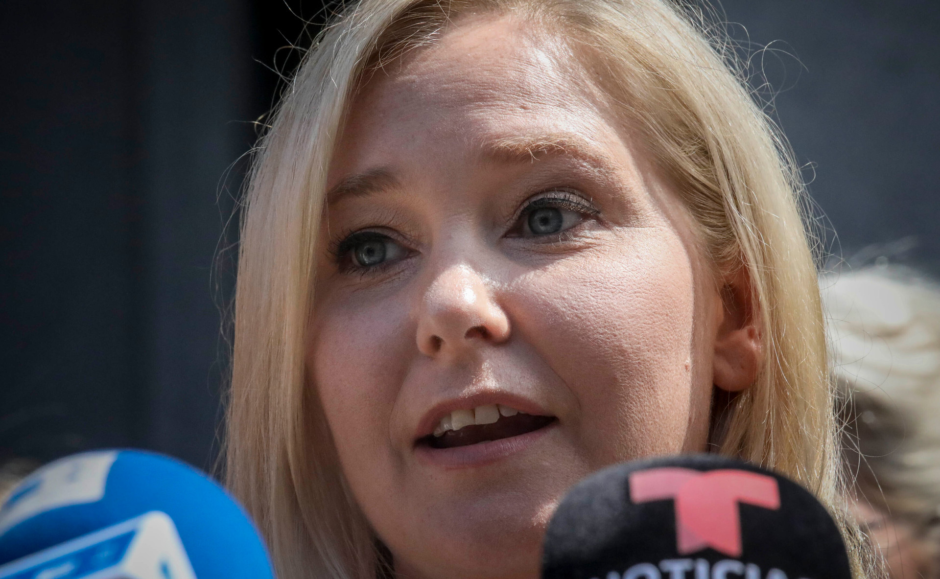 Virginia Roberts Giuffre, a sexual assault victim, speaks during a press conference outside a Manhattan court. Photo / AP