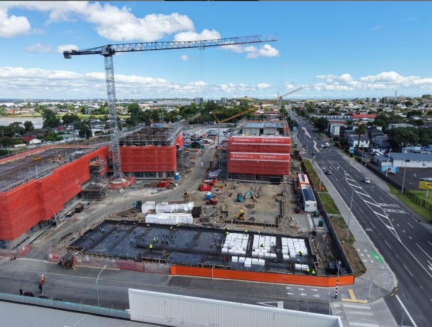  Te Reiputa, the new 297-unit build to rent apartment scheme by Simplicity, is rising on Mt Wellington Highway. This shows work as at early March, 2025. Photo / Simplicity