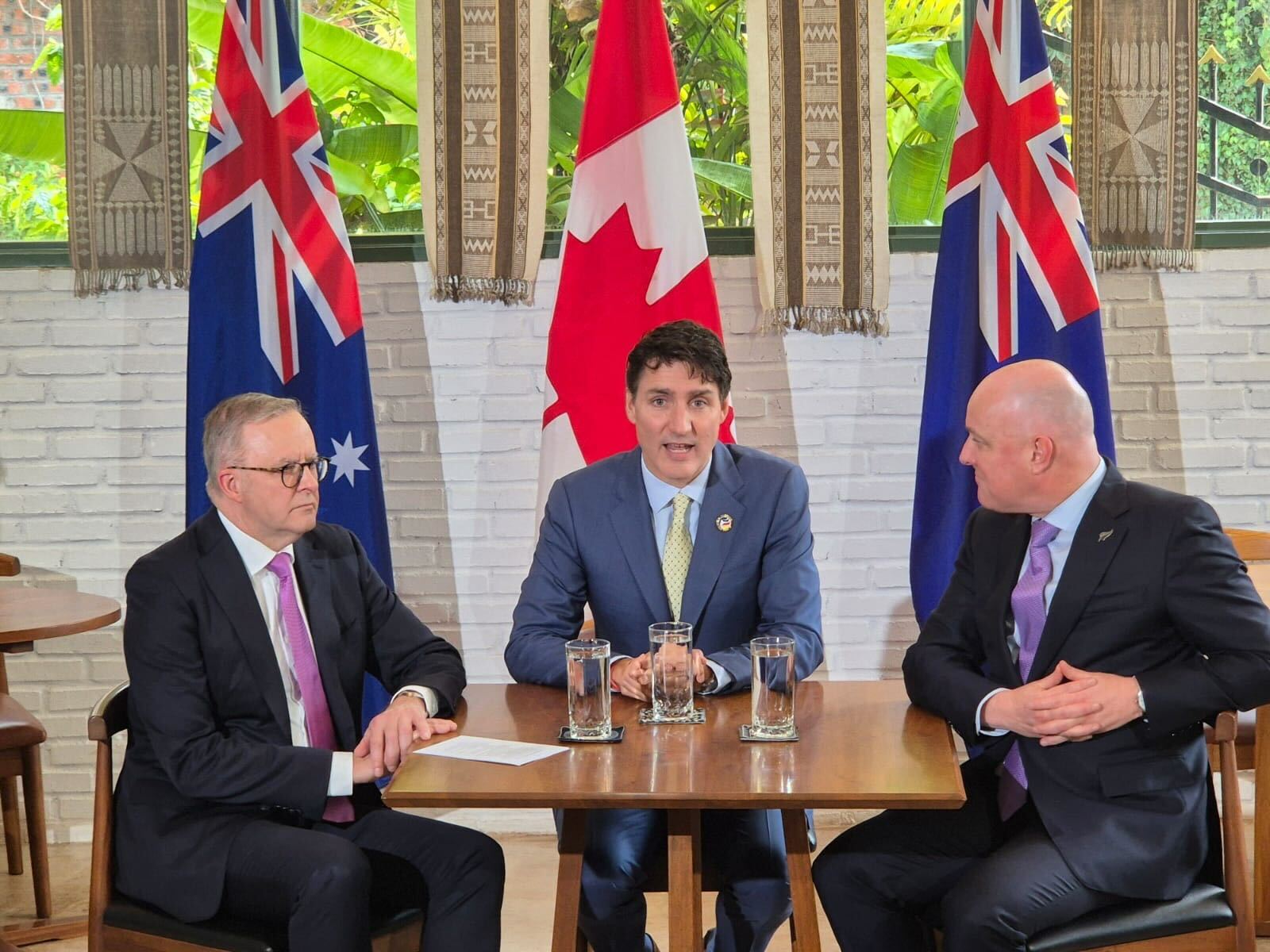 Australian Prime Minister Anthony Albanese, Canadian Prime Minister Justin Trudeau, and New Zealand Prime Minister Christopher Luxon in Laos. Photo / Pool.