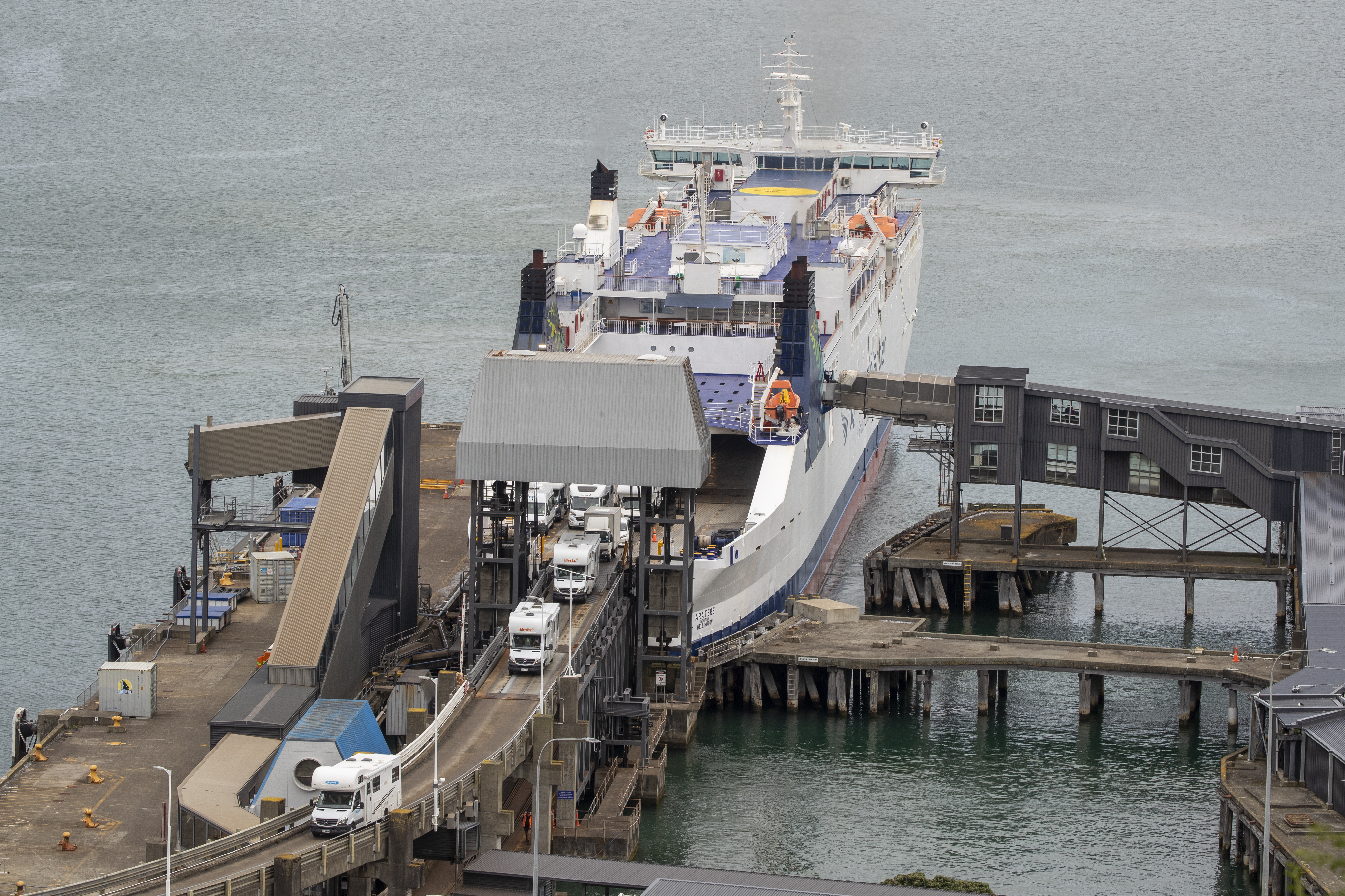 Vehicles disembarking from the Interislander Cook Strait ferry Aratere. Photo / Mark Mitchell