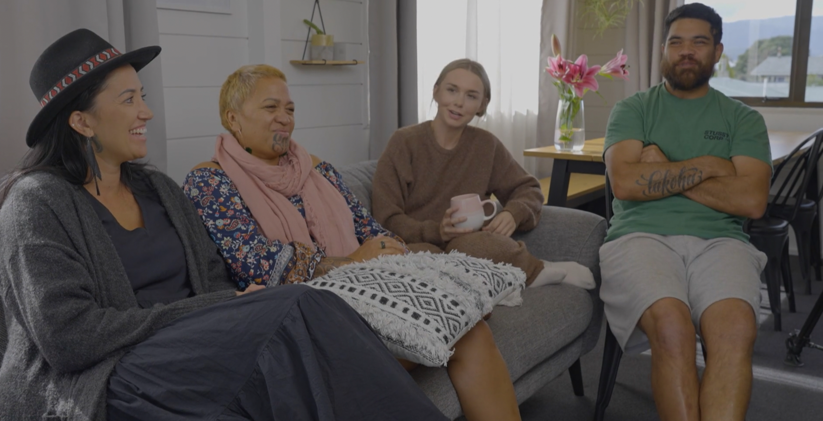 Tammy, Nana, Jade and Lewy get together for a Whanau hui. Photo / Faultline Films