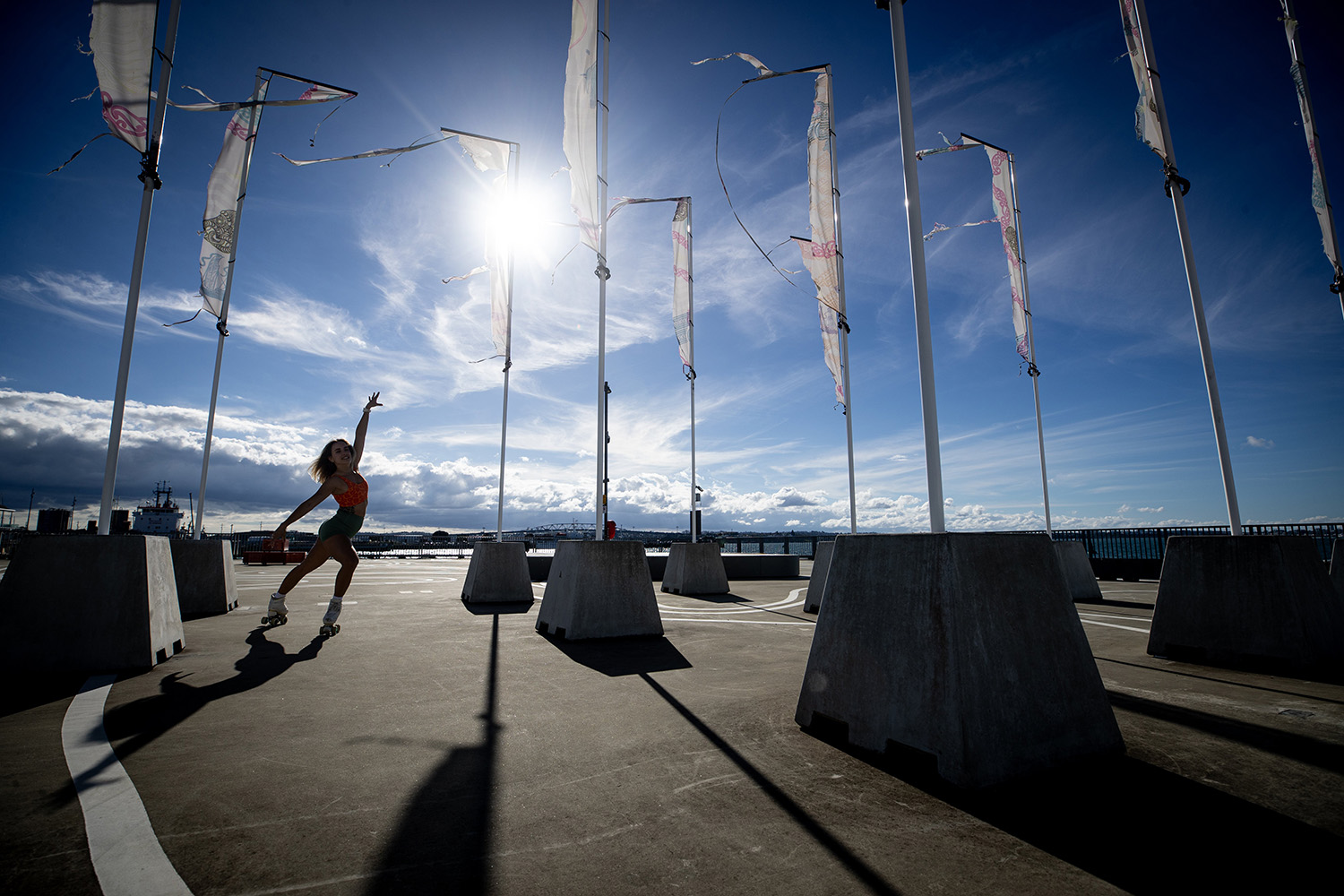 Macarena sails across Hobson Wharf. Photo / Dean Purcell