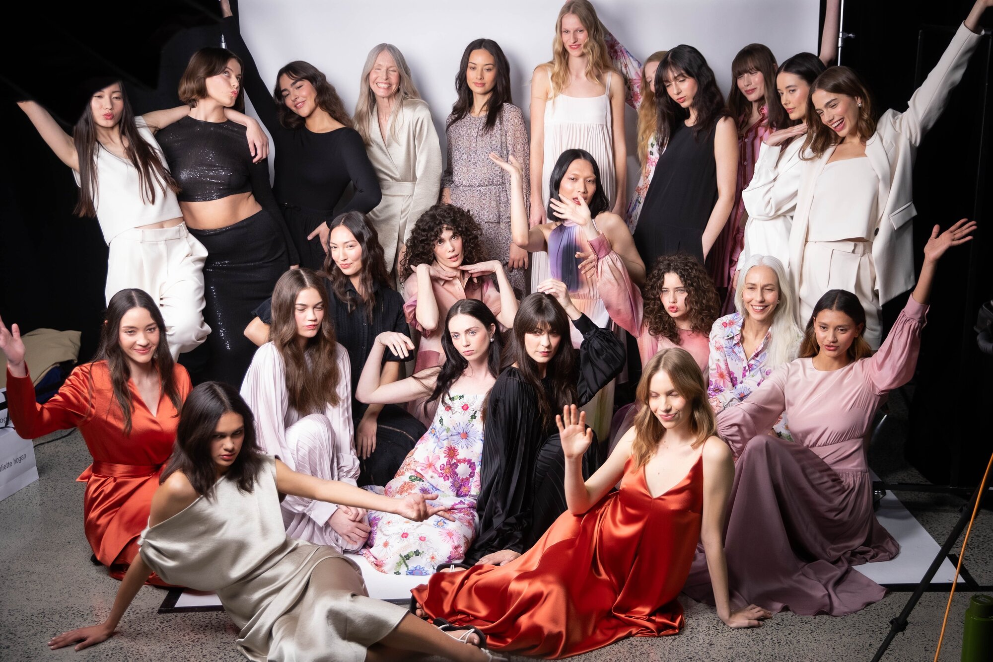 Models pose for a group photo after completing the Juliette Hogan runway show in 2023. Fashion week remains a prized opportunity for young models with international aspirations. Photo / Michael Craig