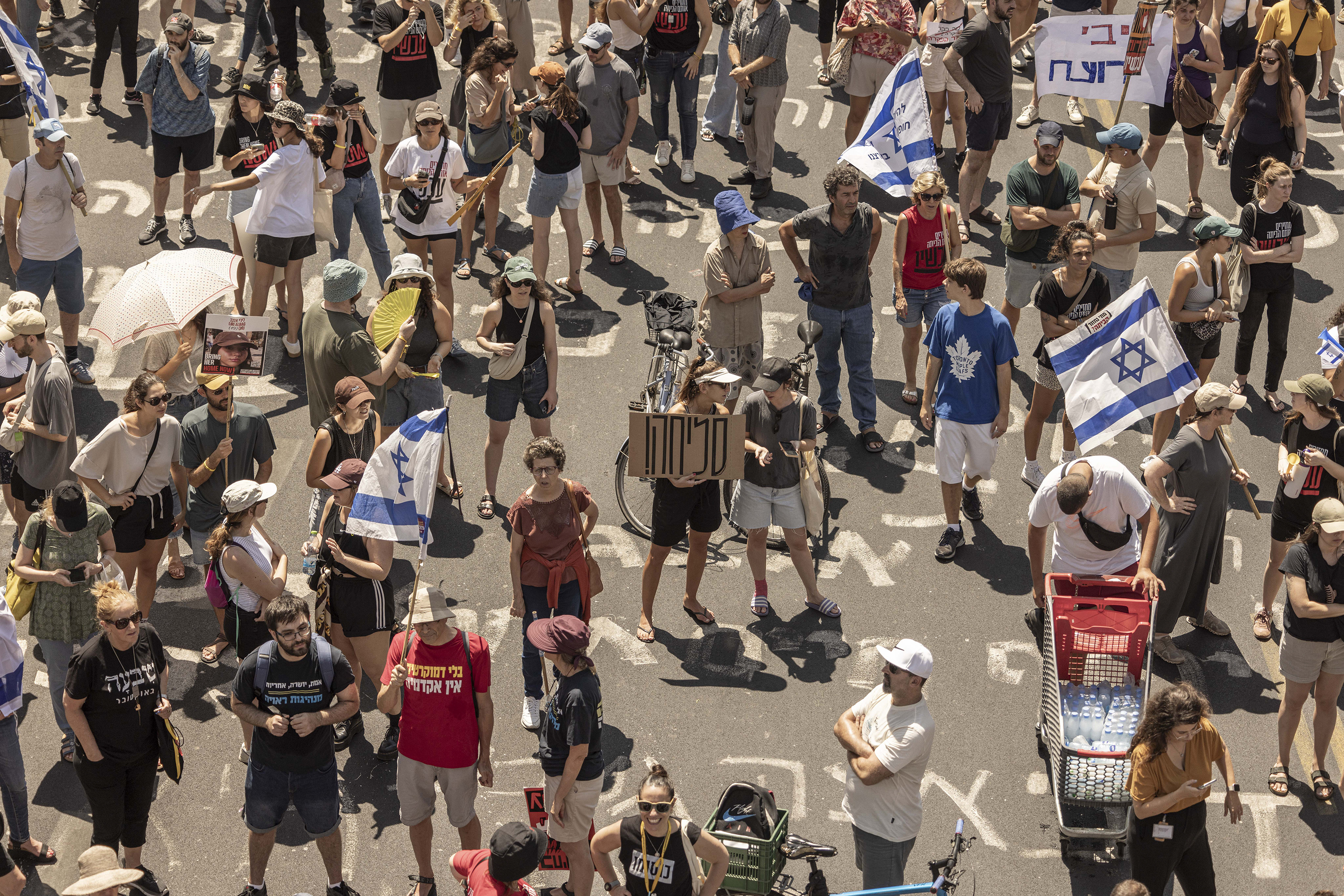 Demonstrators blocked a road in Tel Aviv on Monday, calling for a deal for the release of hostages held in Gaza. Photo / Avishag Shaar-Yashuv, The New York Times