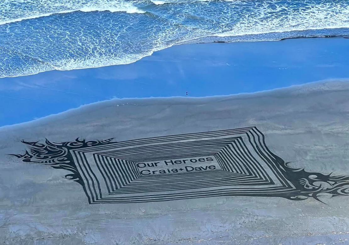 A tribute to two fallen firefighters. Photo / Sand Art Man NZ