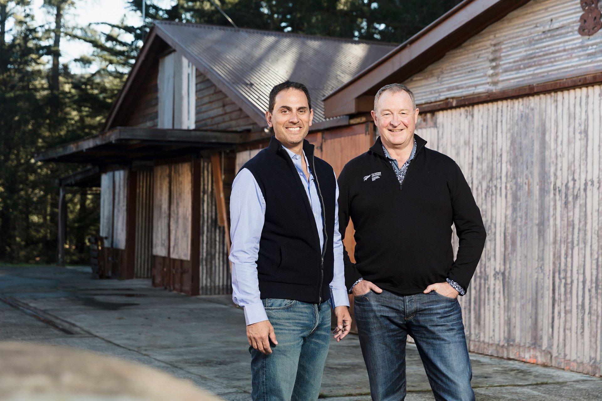 US private equity billionaire and Pyramid Valley co-owner Brian Sheth with co-founder Steve Smith. The vineyard's wines will have a Oritain Verification of Origin and Provenance mark displayed on the bottle’s back label, with a QR code providing a direct digital link to the guarantee. Photo / Supplied