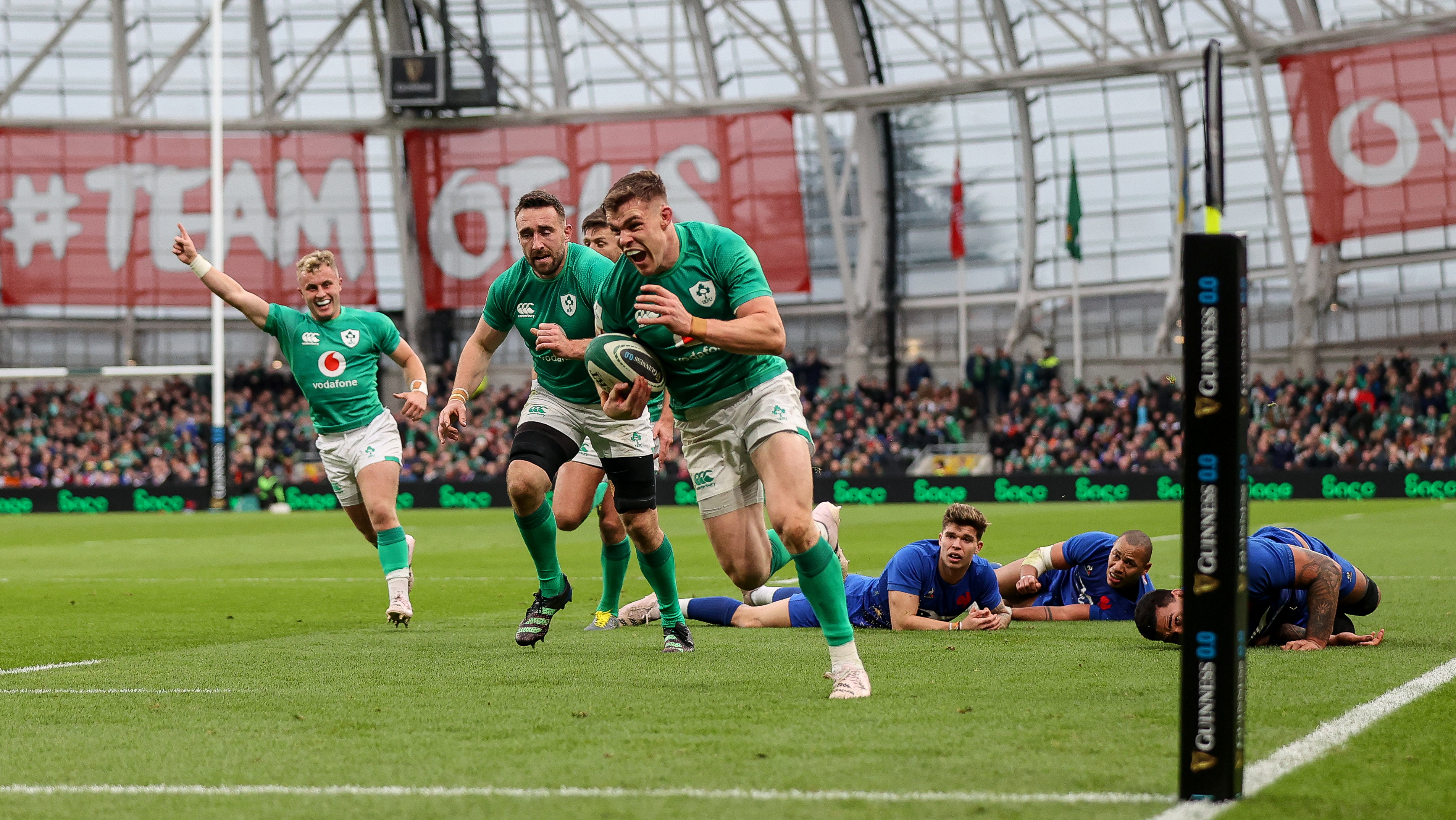Ireland’s Garry Ringrose scores a try against France. Photo / Photosport