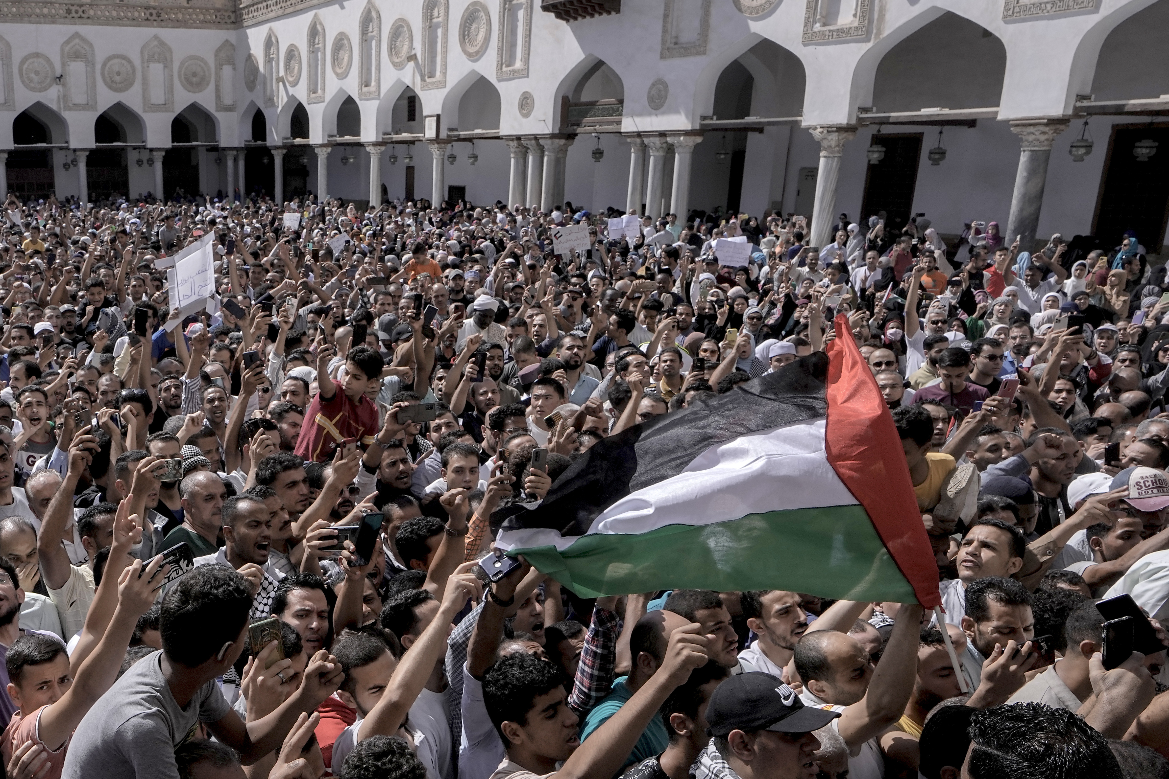 Protesters shout anti-Israel slogans during a rally to show solidarity with the people of Gaza. Photo / AP