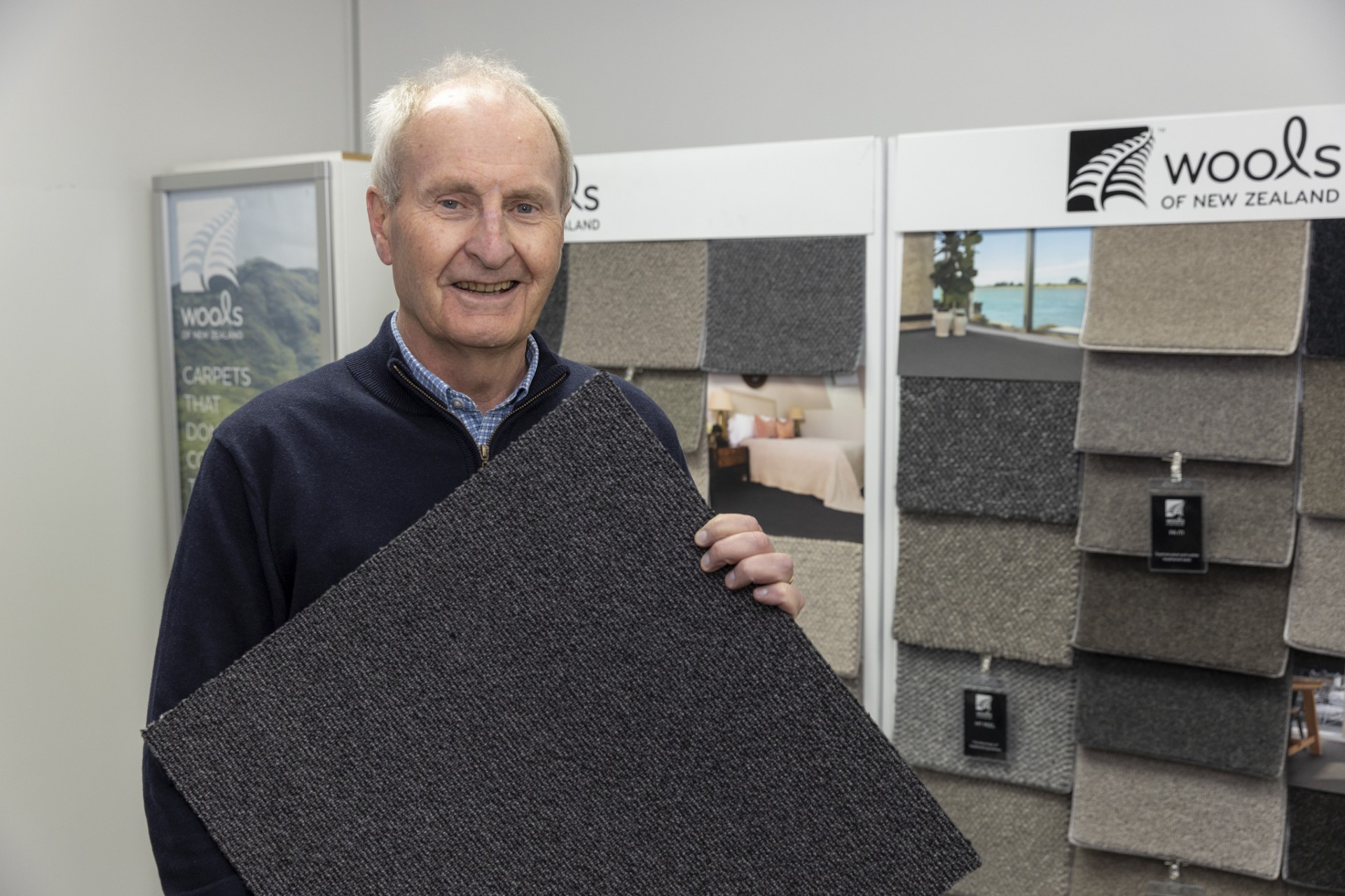 Wools of New Zealand chief executive John McWhirter with a wool tile. 