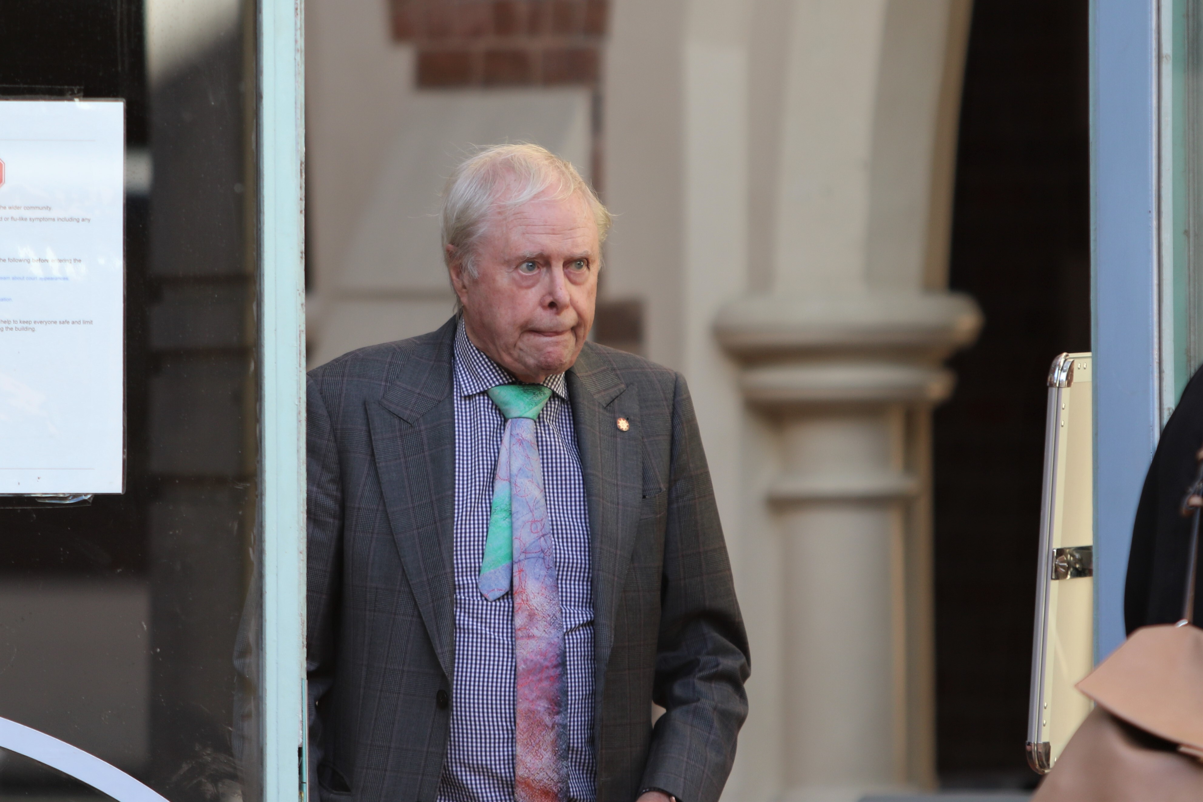 Sir James Wallace leaving the High Court at Auckland after being found guilty of indecent assault and attempting to pervert the course of justice. Photo / Sam Hurley