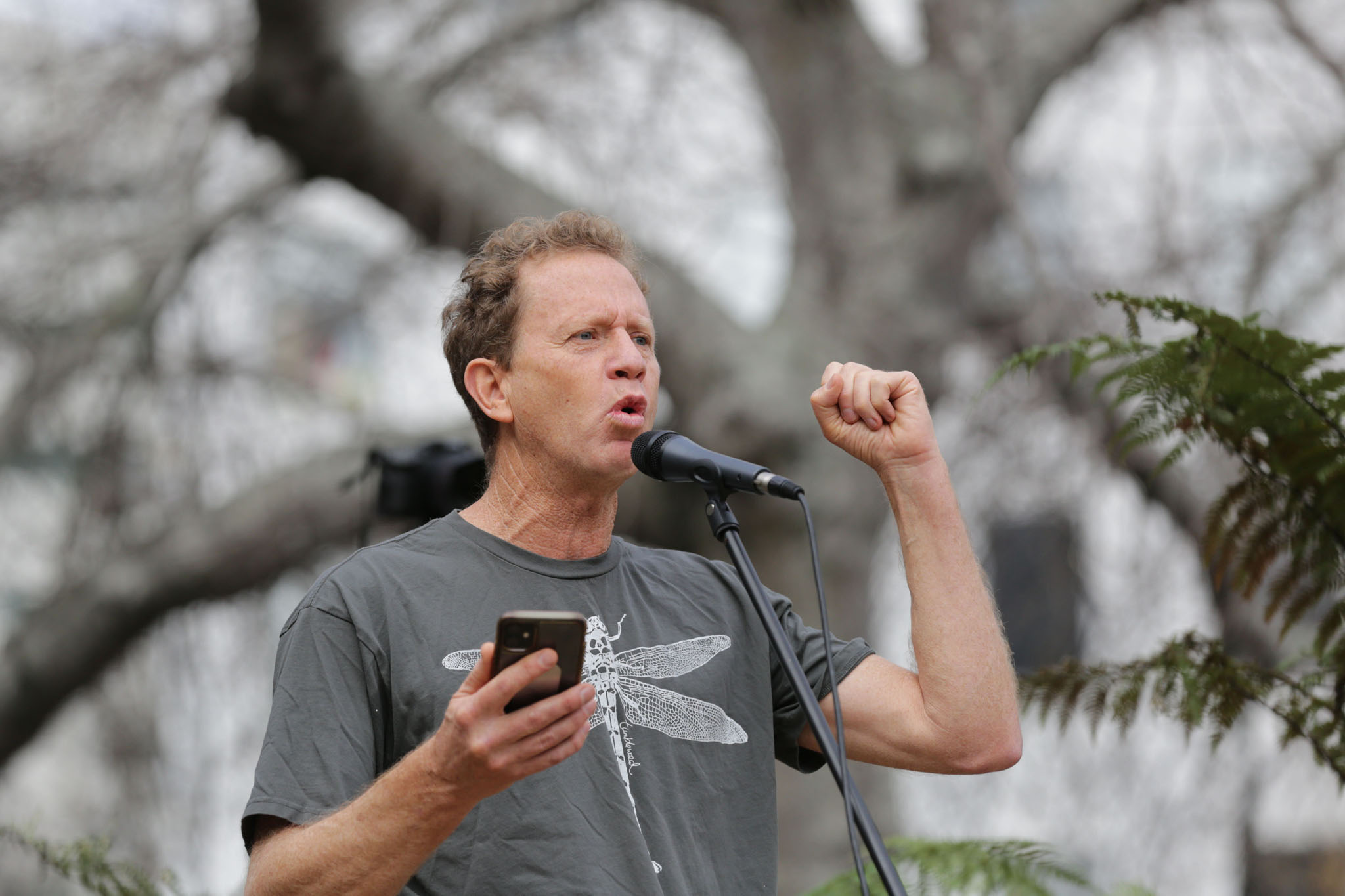 Greenpeace chief executive and former Green MP Russel Norman addresses the crowd at the March for Nature protest on Saturday afternoon. Photo  / Sylvie Whinray